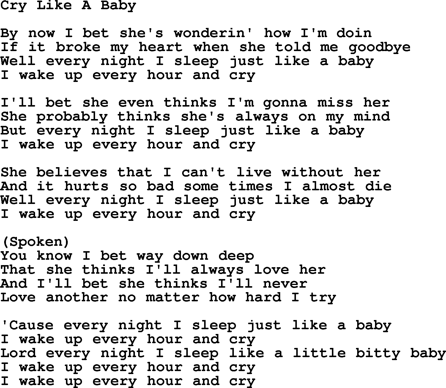George Jones song: Cry Like A Baby, lyrics