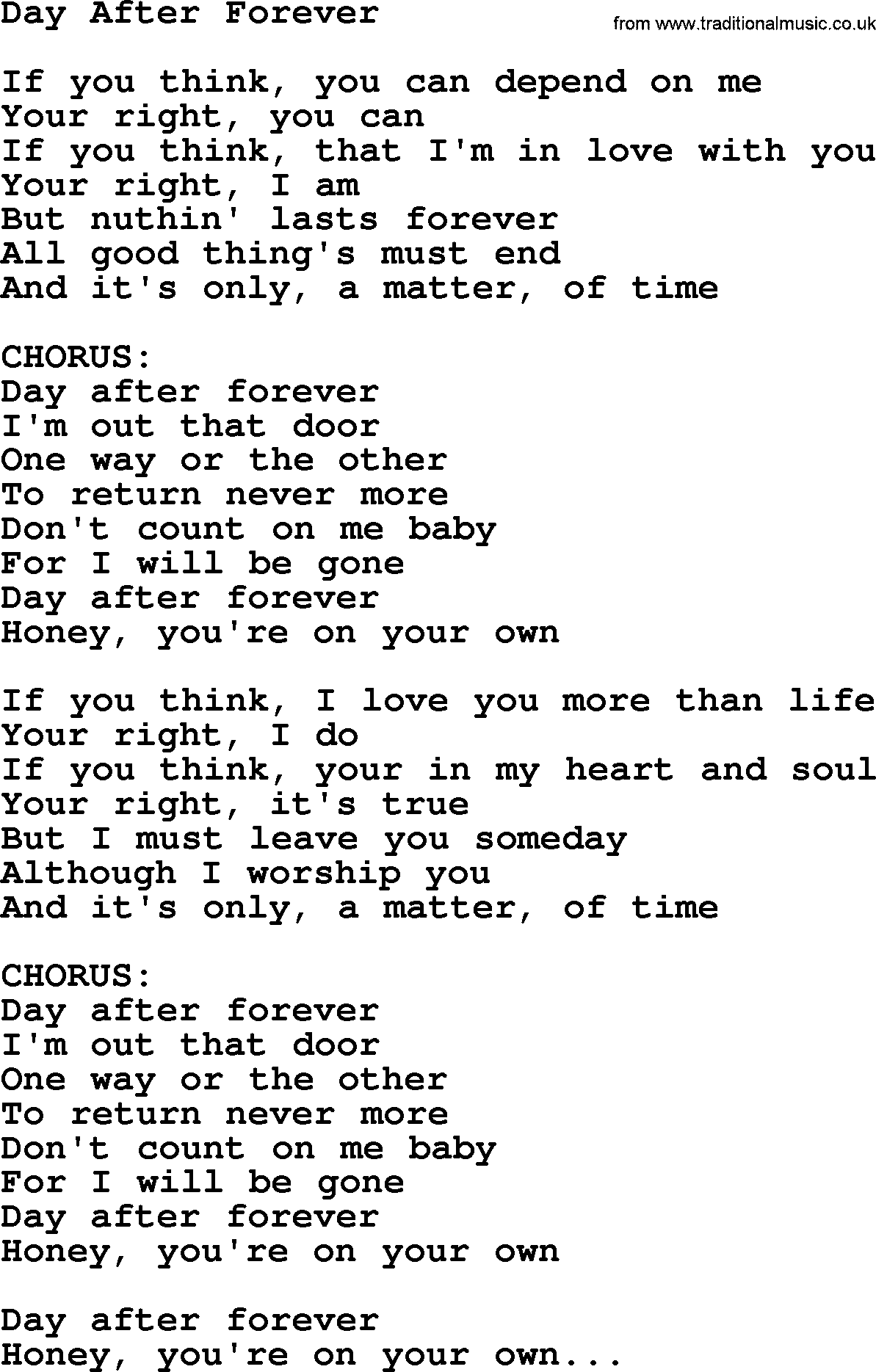 George Jones song: Day After Forever, lyrics