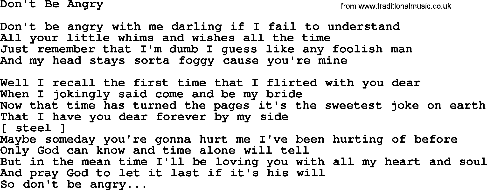George Jones song: Don't Be Angry, lyrics