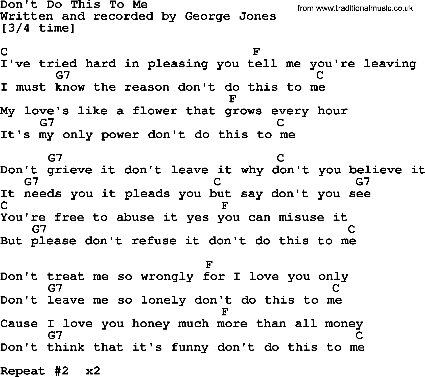 George Jones song: Don't Do This To Me, lyrics and chords