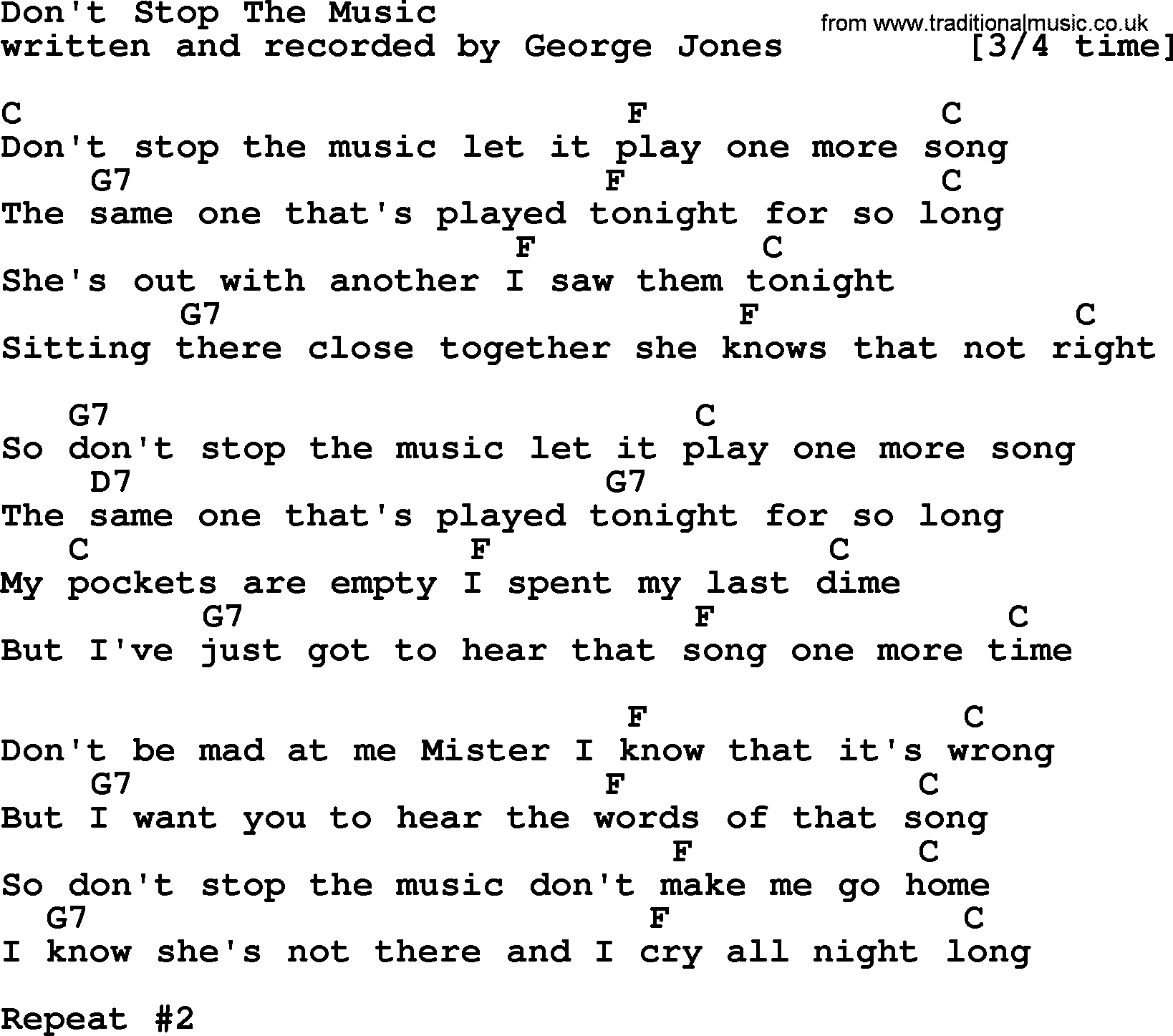 George Jones song: Don't Stop The Music, lyrics and chords