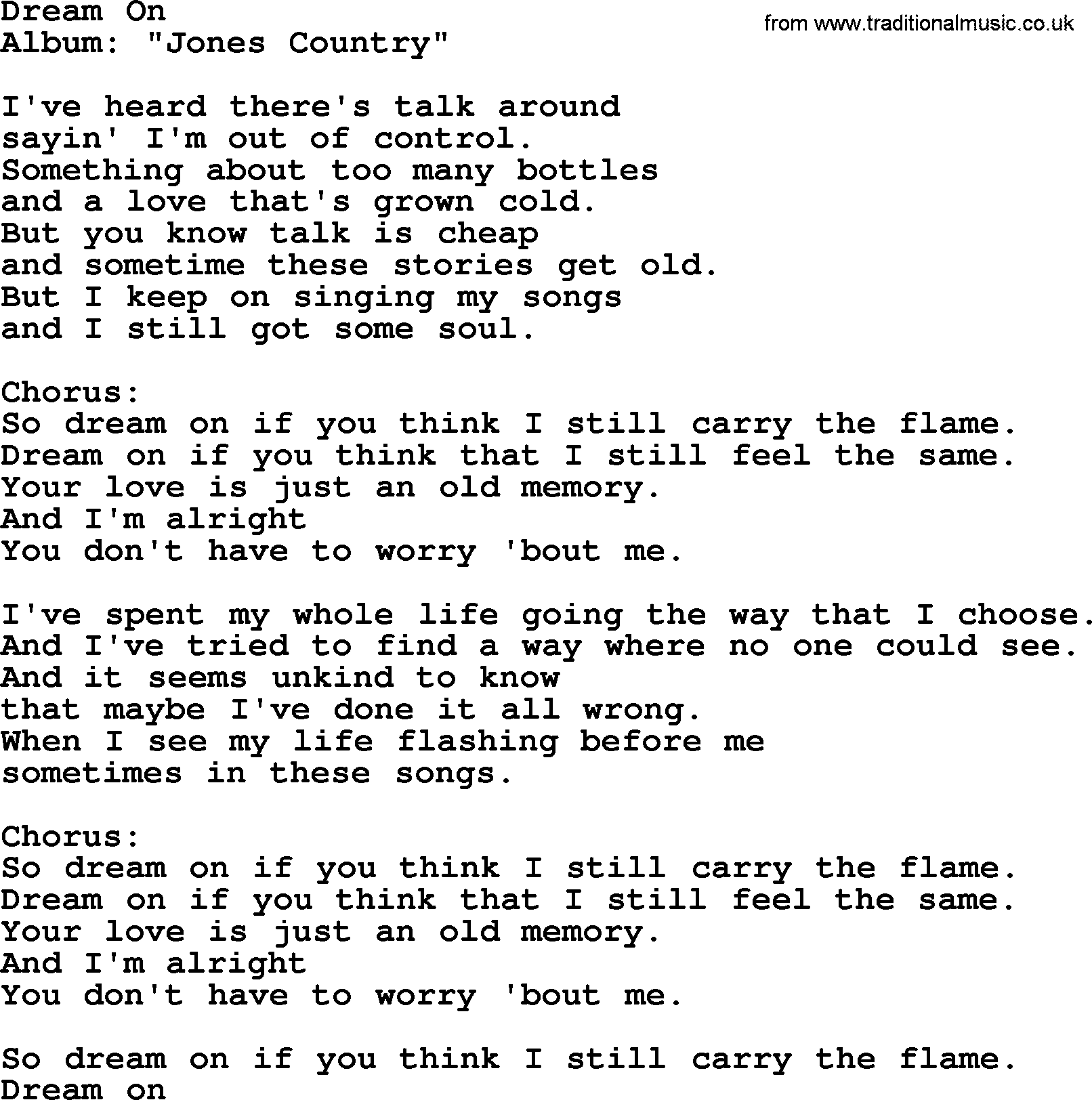 George Jones song: Dream On, lyrics