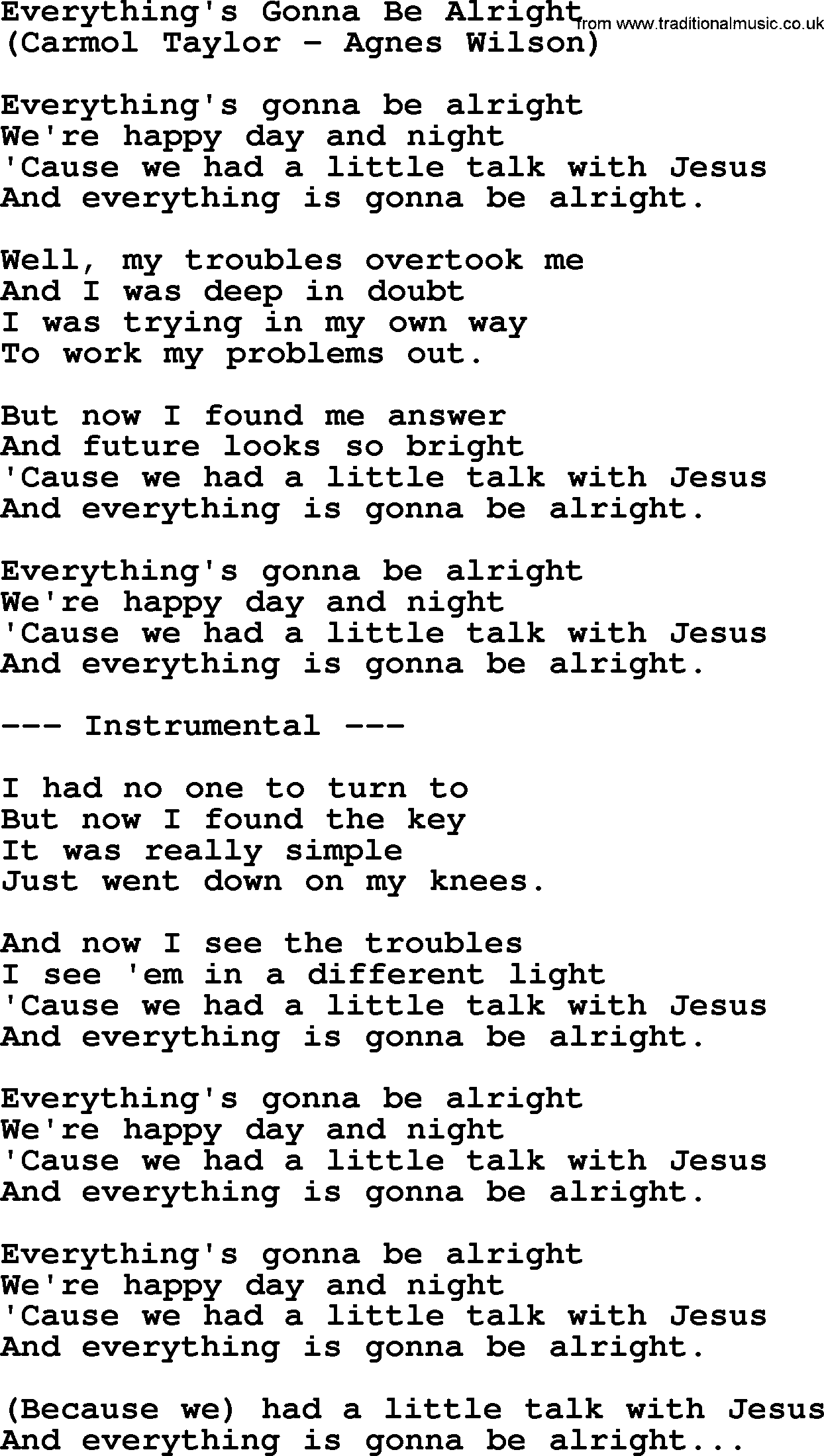 George Jones song: Everything's Gonna Be Alright, lyrics