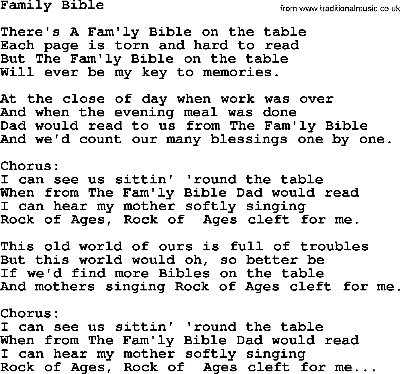 George Jones song: Family Bible, lyrics