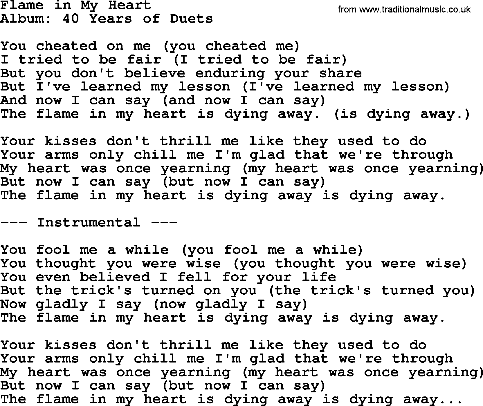 George Jones song: Flame In My Heart, lyrics