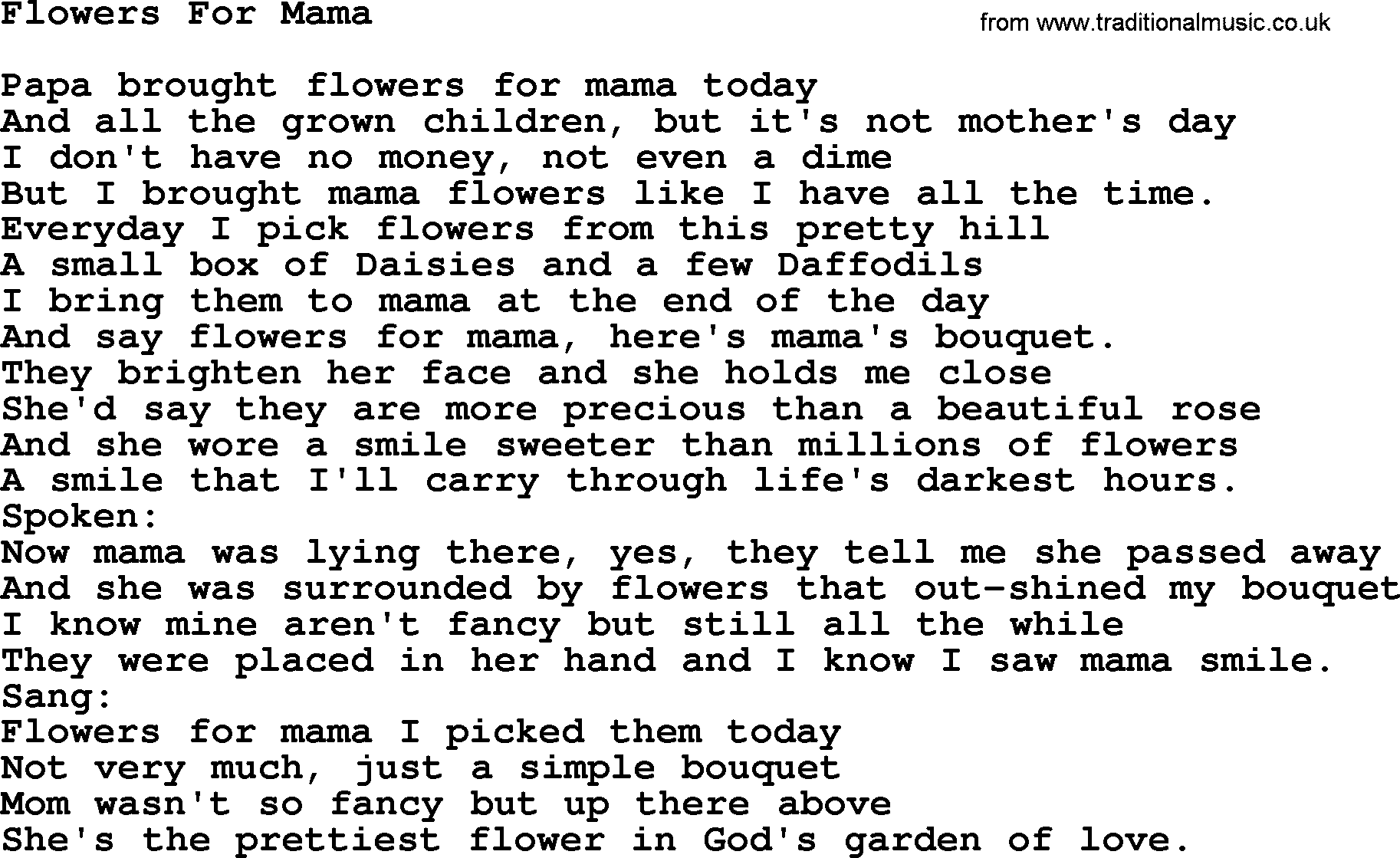 George Jones song: Flowers For Mama, lyrics