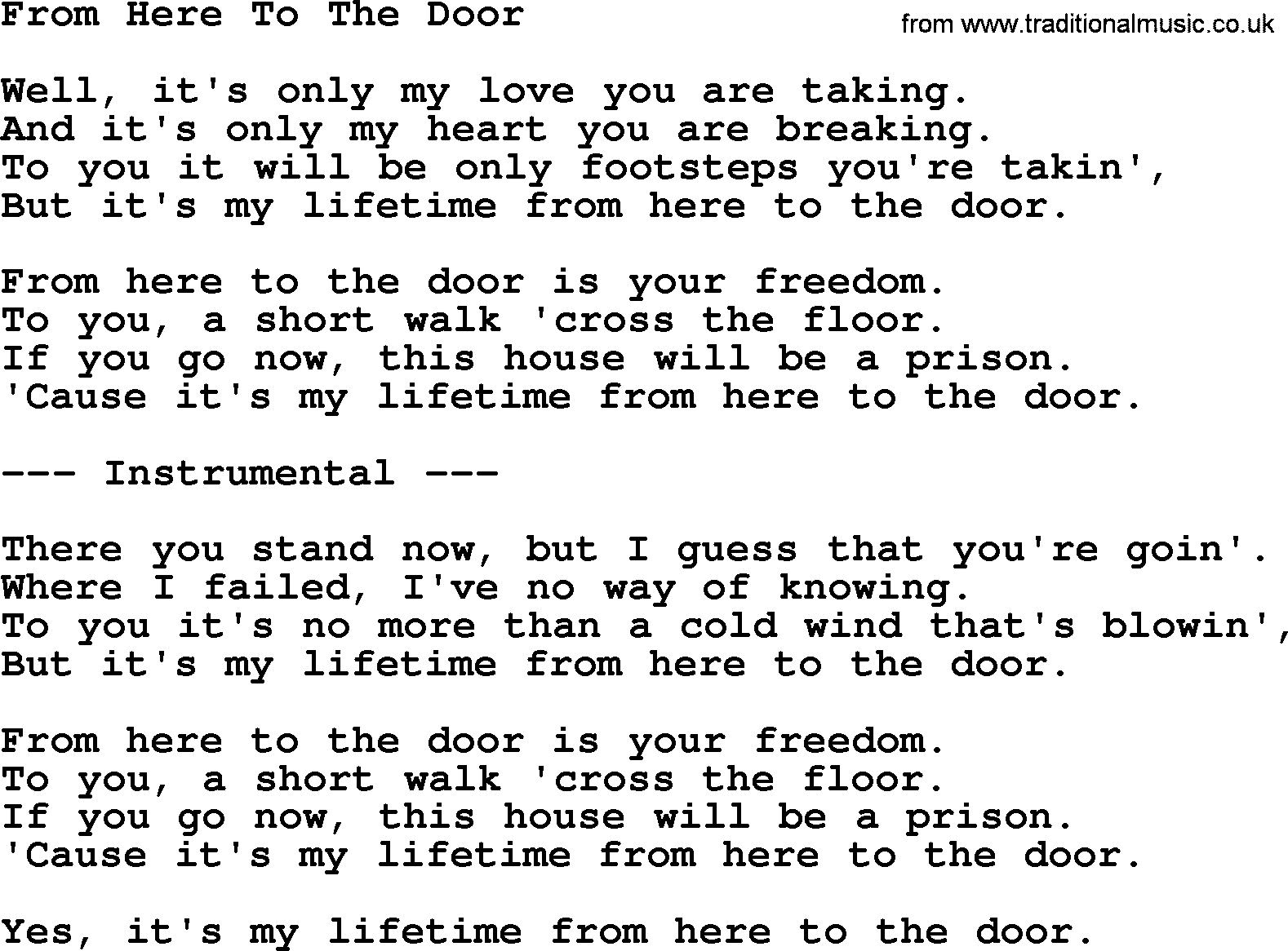 George Jones song: From Here To The Door, lyrics