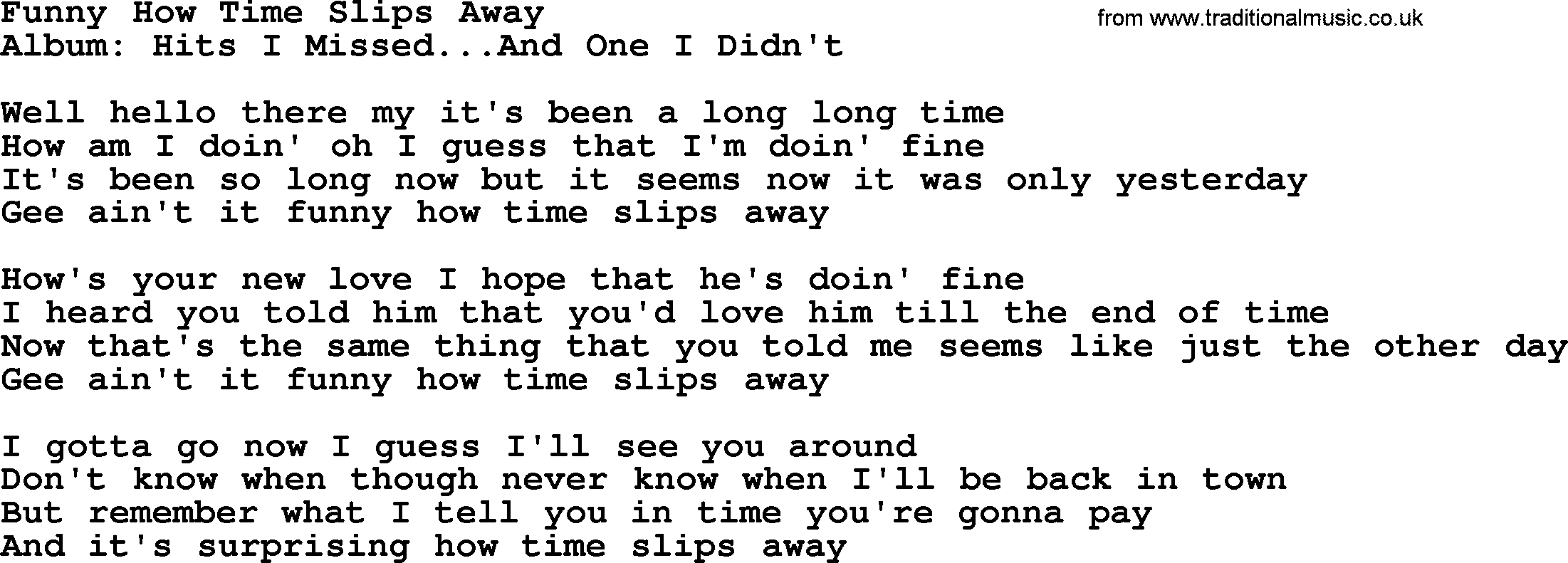 George Jones song: Funny How Time Slips Away, lyrics
