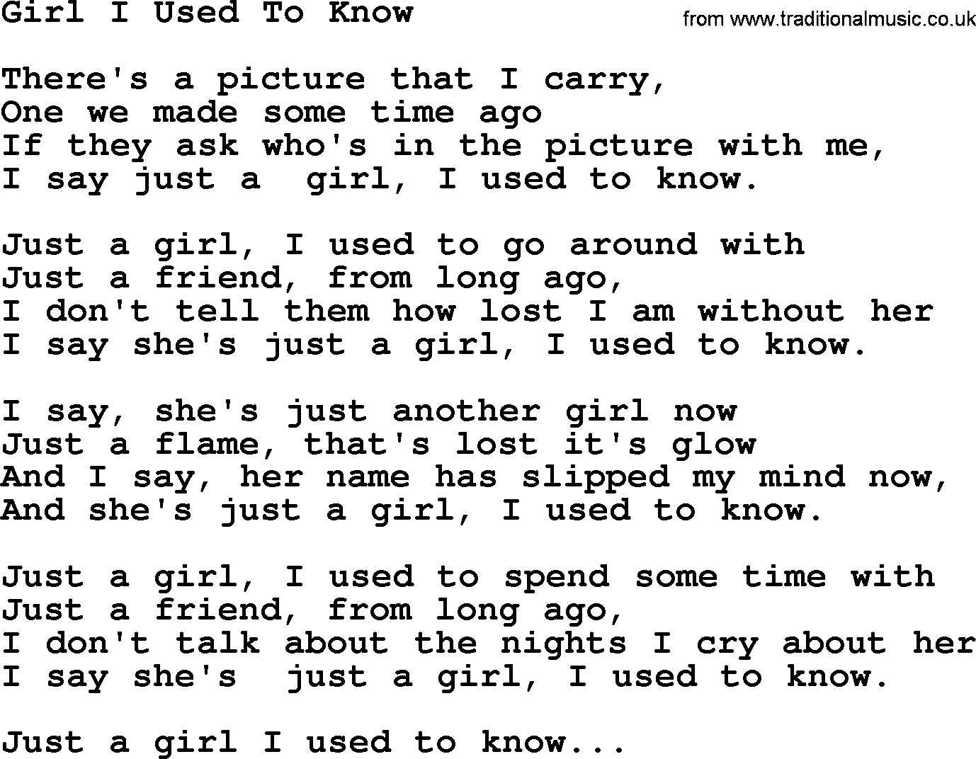 George Jones song: Girl I Used To Know, lyrics