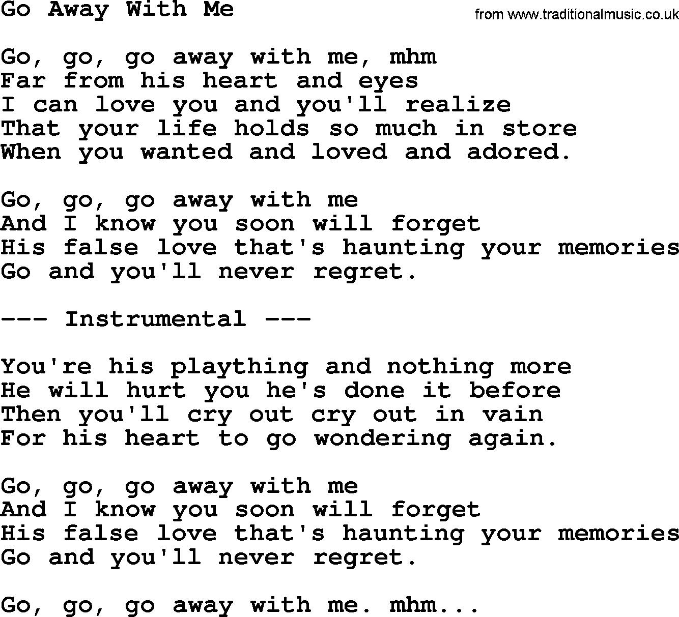 George Jones song: Go Away With Me, lyrics