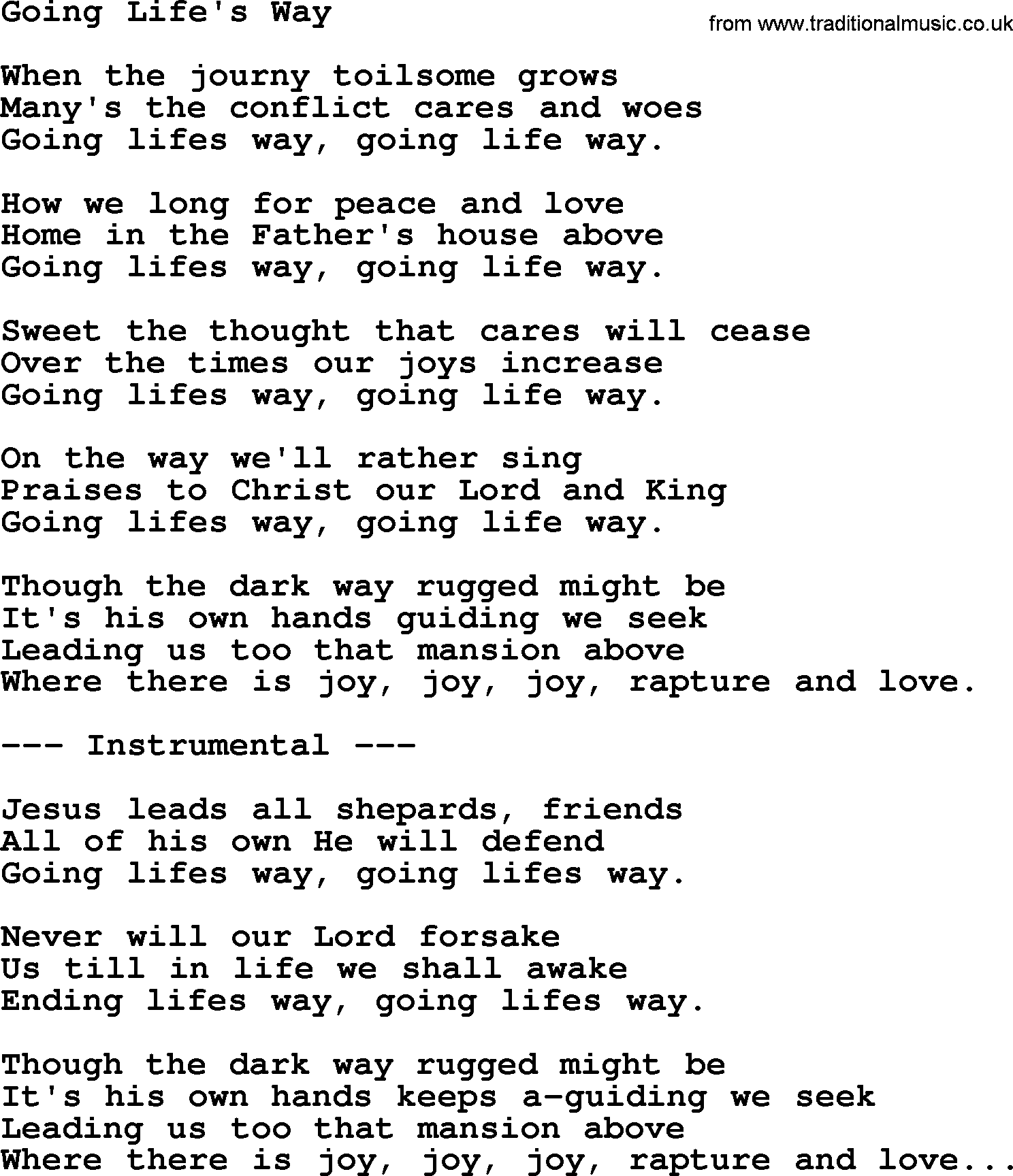 George Jones song: Going Life's Way, lyrics
