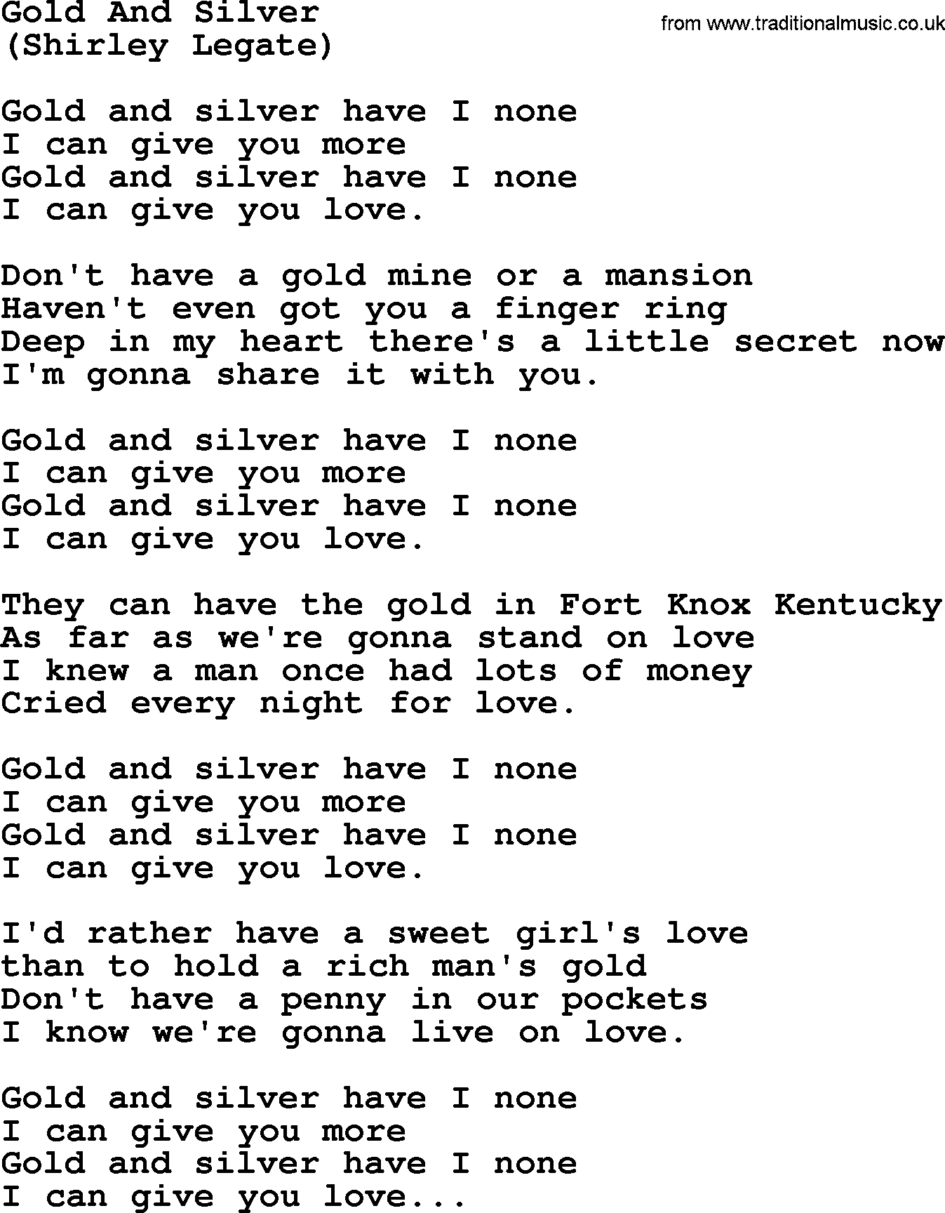 George Jones song: Gold And Silver, lyrics