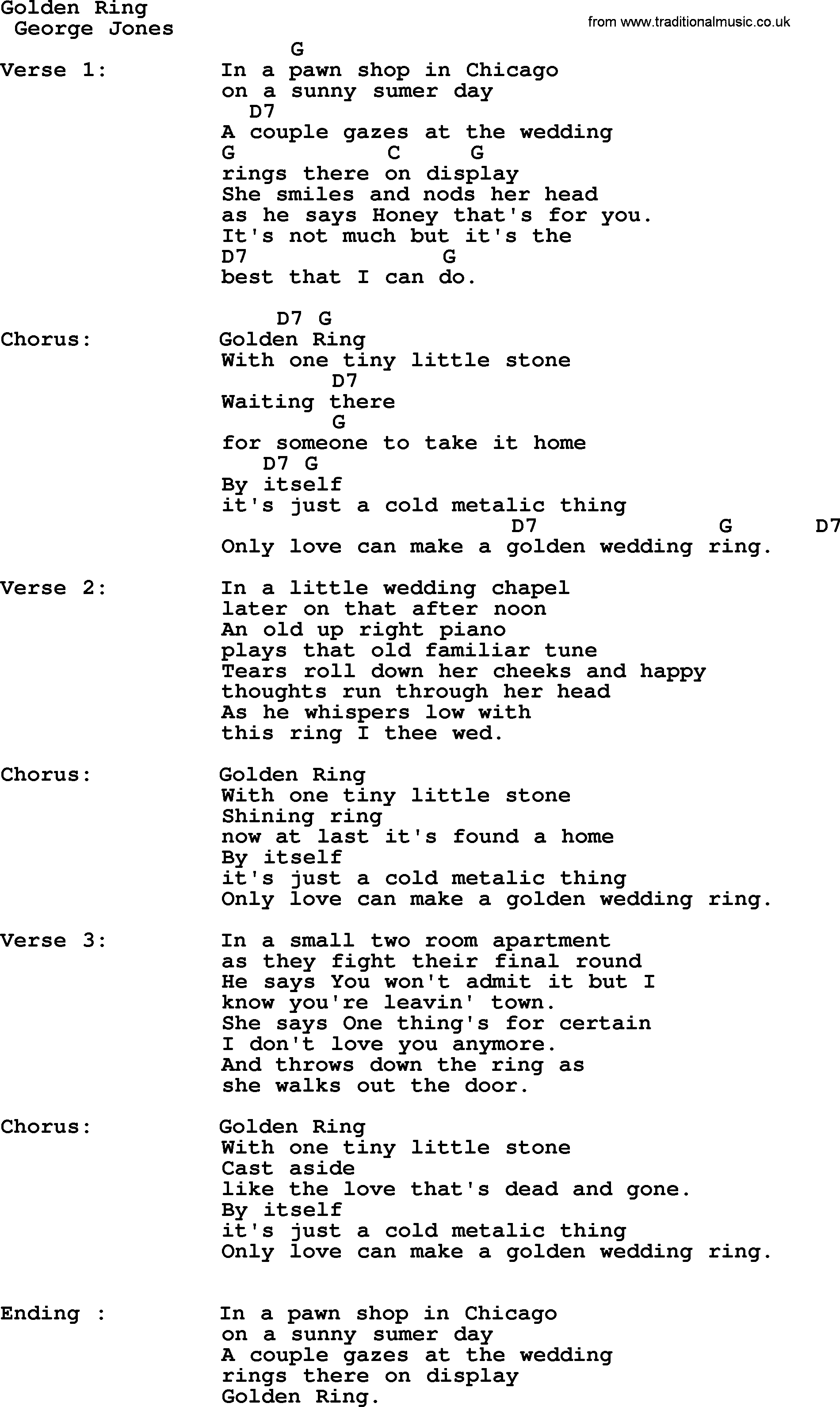 George Jones song: Golden Ring, lyrics and chords