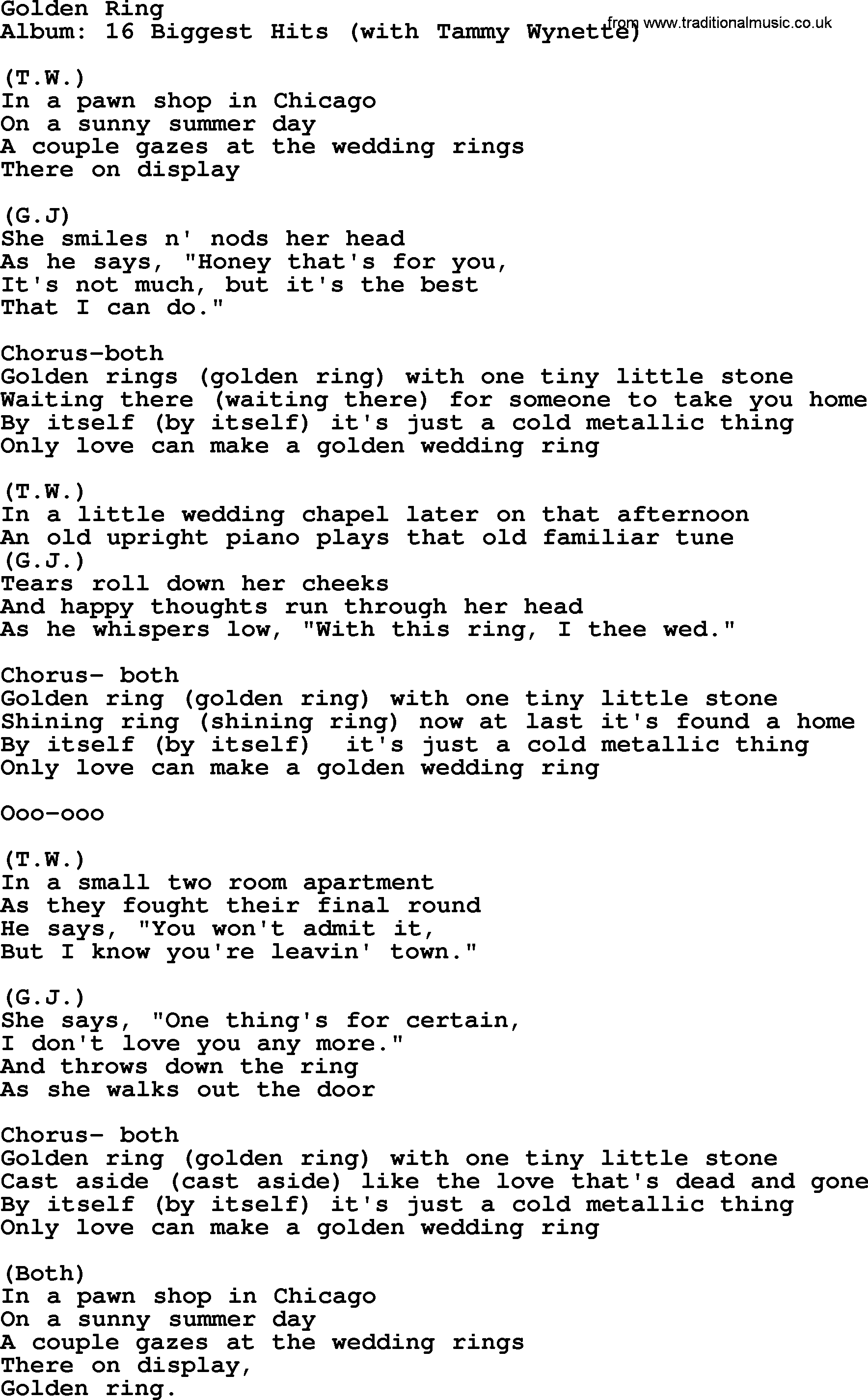 George Jones song: Golden Ring, lyrics