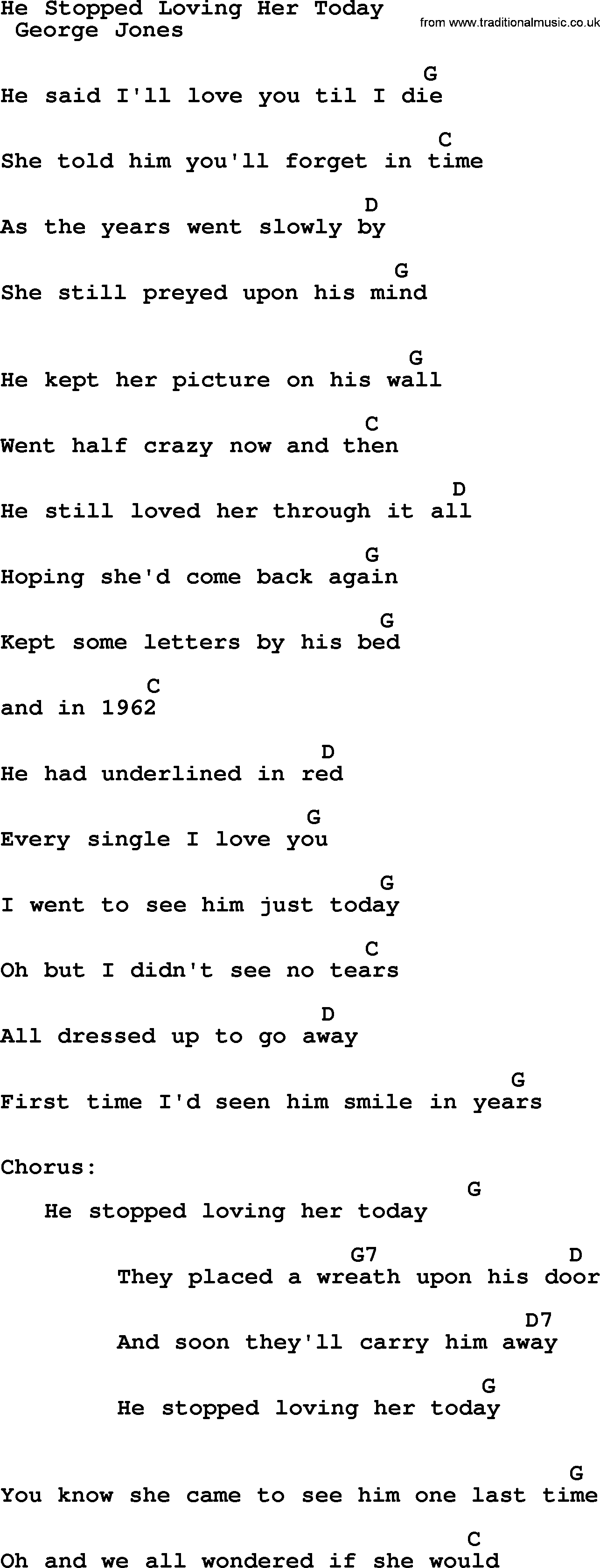George Jones song: He Stopped Loving Her Today, lyrics and chords