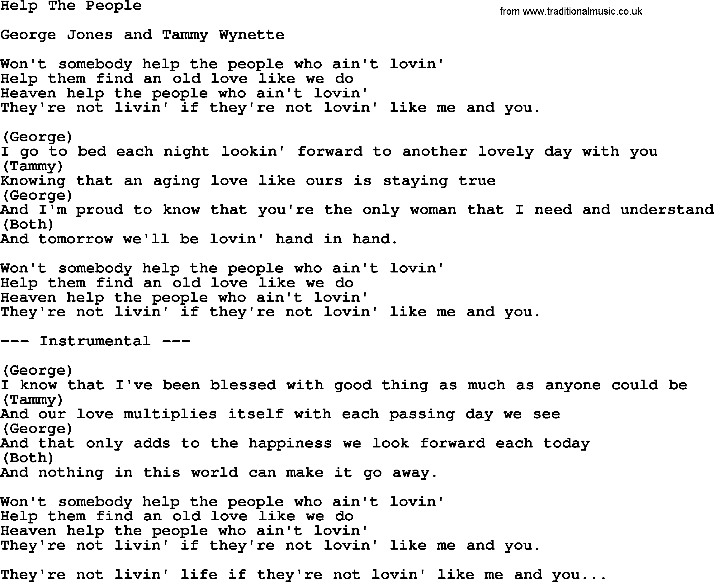 George Jones song: Help The People, lyrics