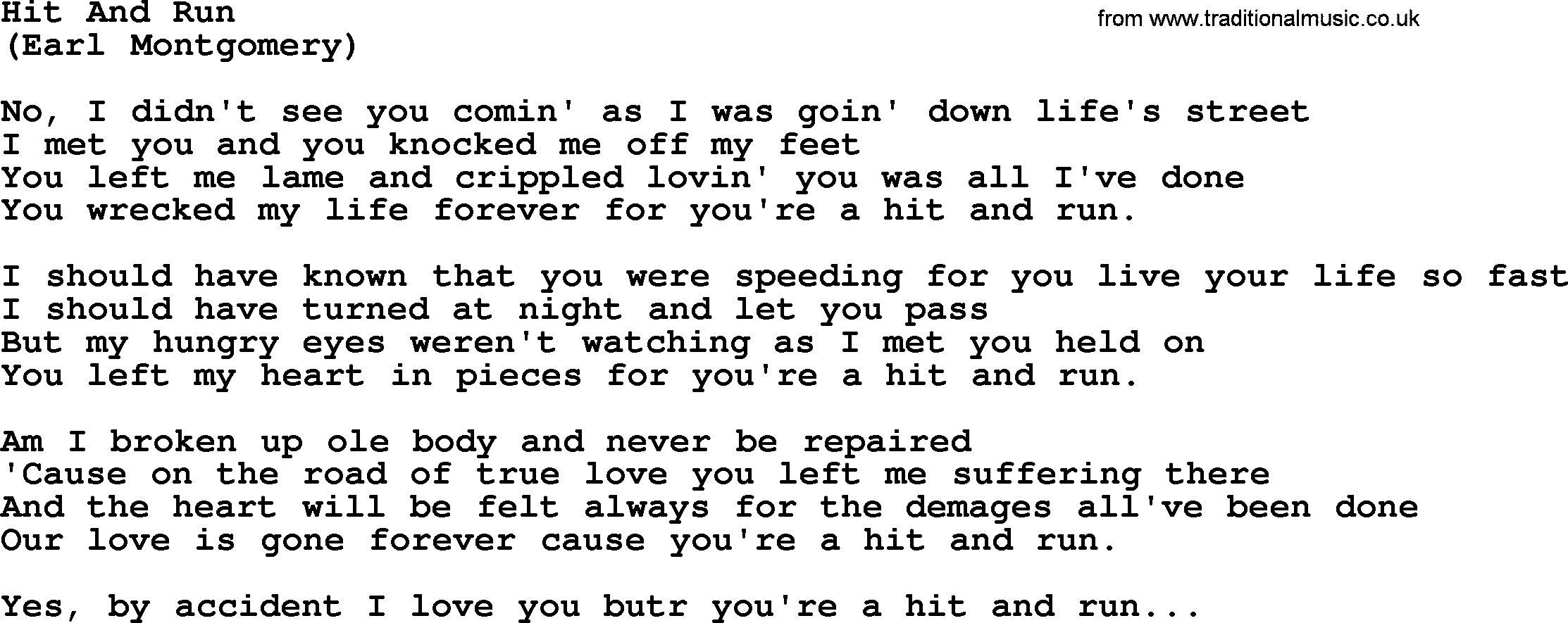 George Jones song: Hit And Run, lyrics