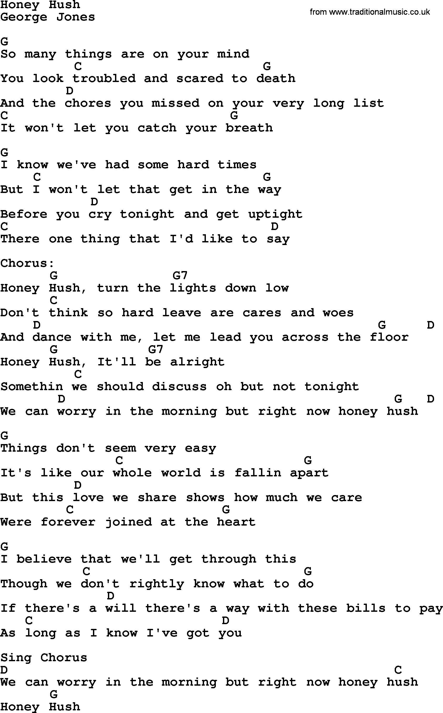 George Jones song: Honey Hush, lyrics and chords