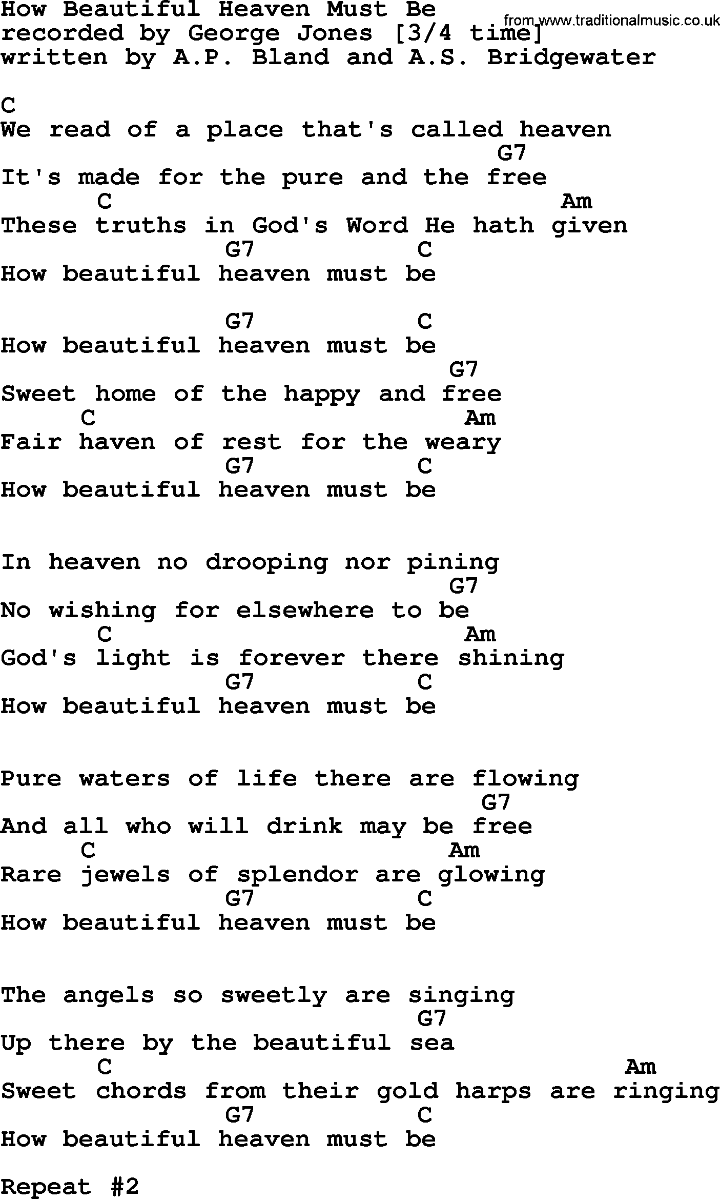 George Jones song: How Beautiful Heaven Must Be, lyrics and chords