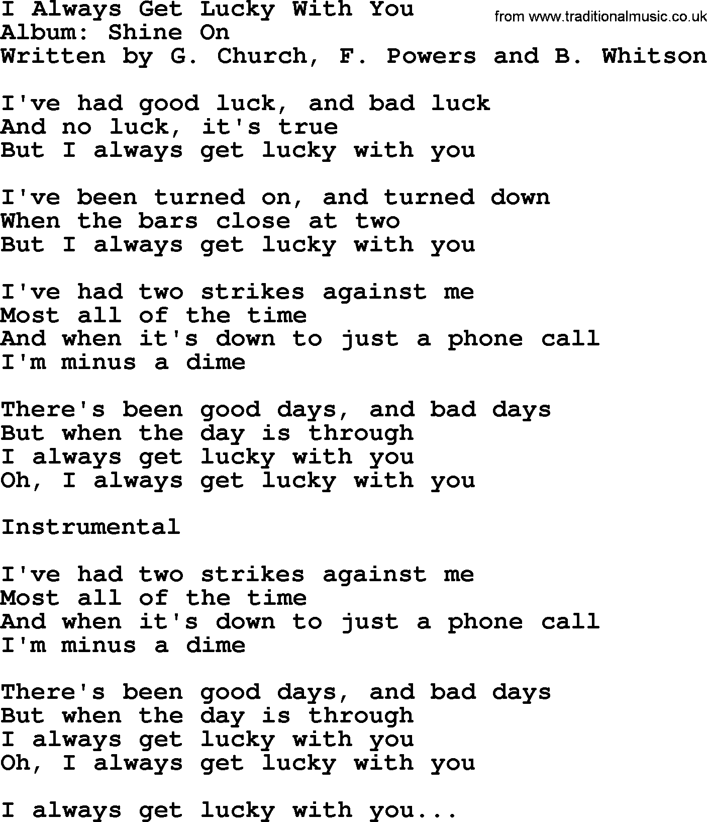 George Jones song: I Always Get Lucky With You, lyrics