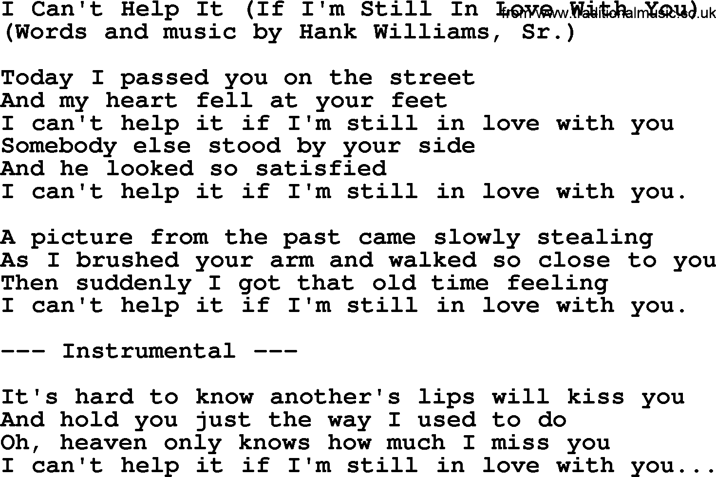 George Jones song: I Can't Help It (if I'm Still In Love With You), lyrics