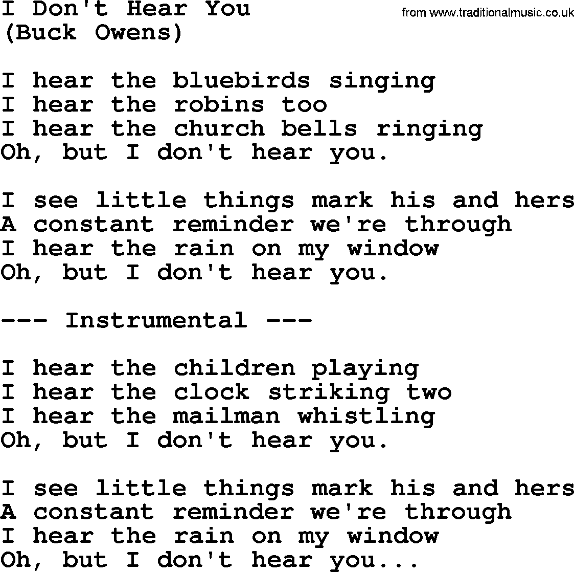 George Jones song: I Don't Hear You, lyrics
