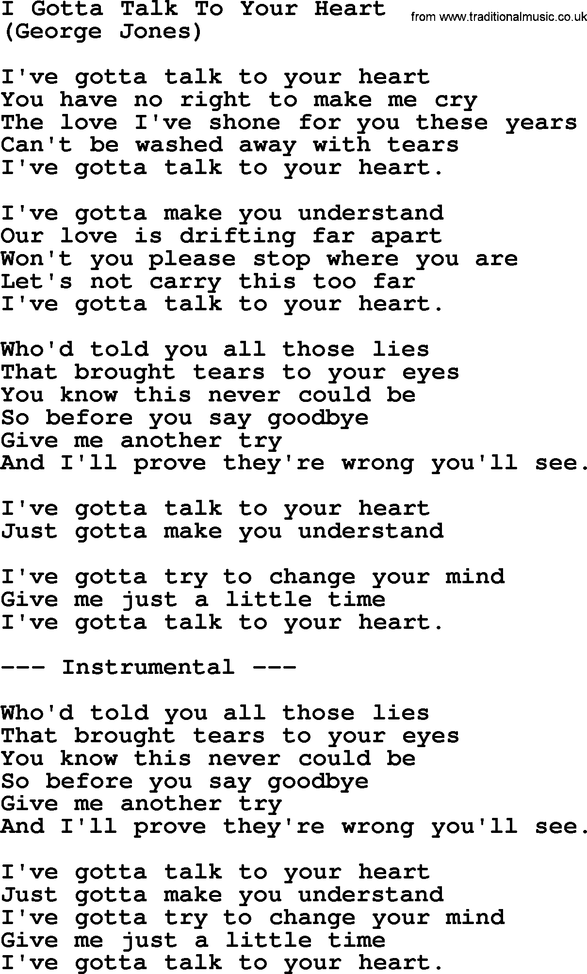 George Jones song: I Gotta Talk To Your Heart, lyrics