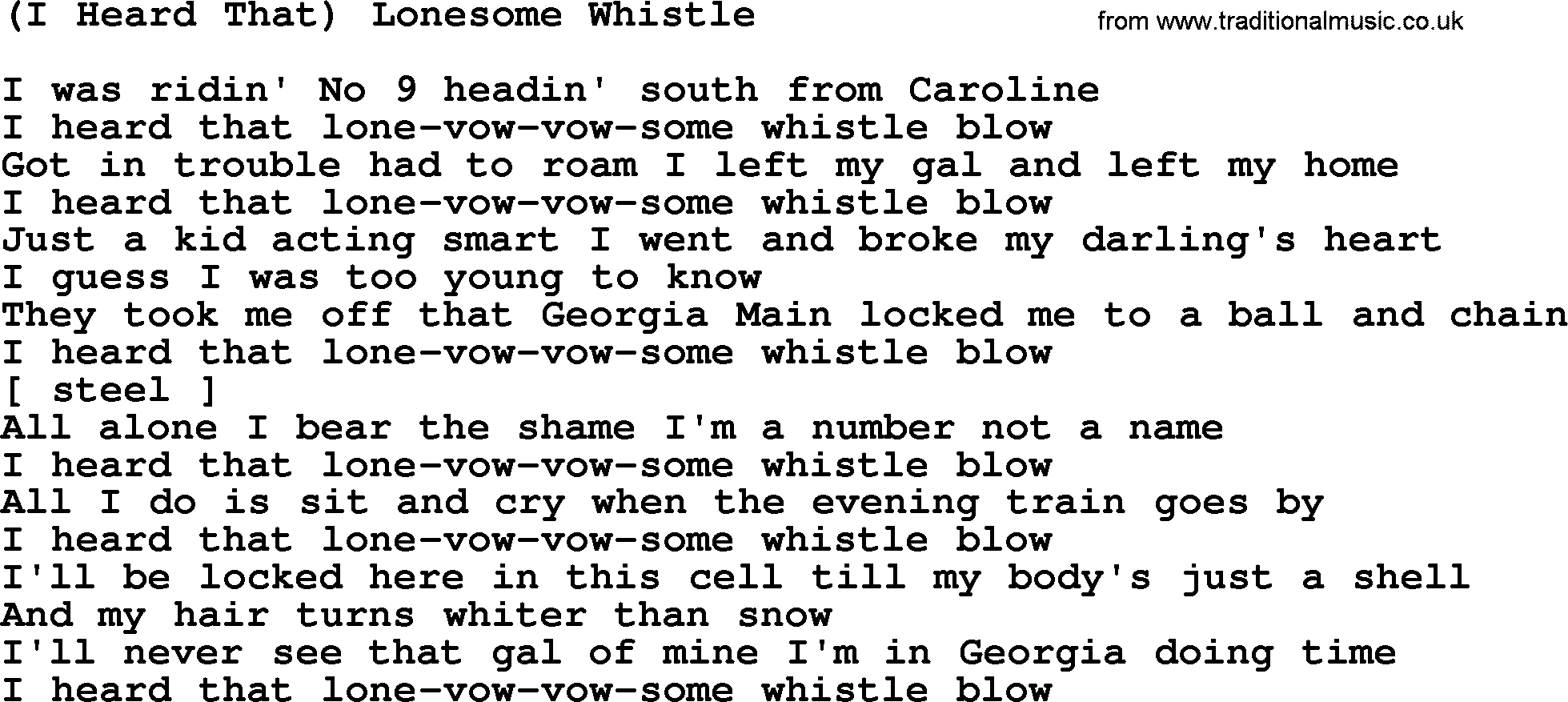 George Jones song: I Heard That Lonesome Whistle, lyrics