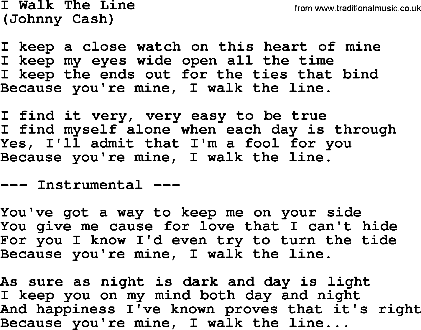 George Jones song: I Walk The Line, lyrics