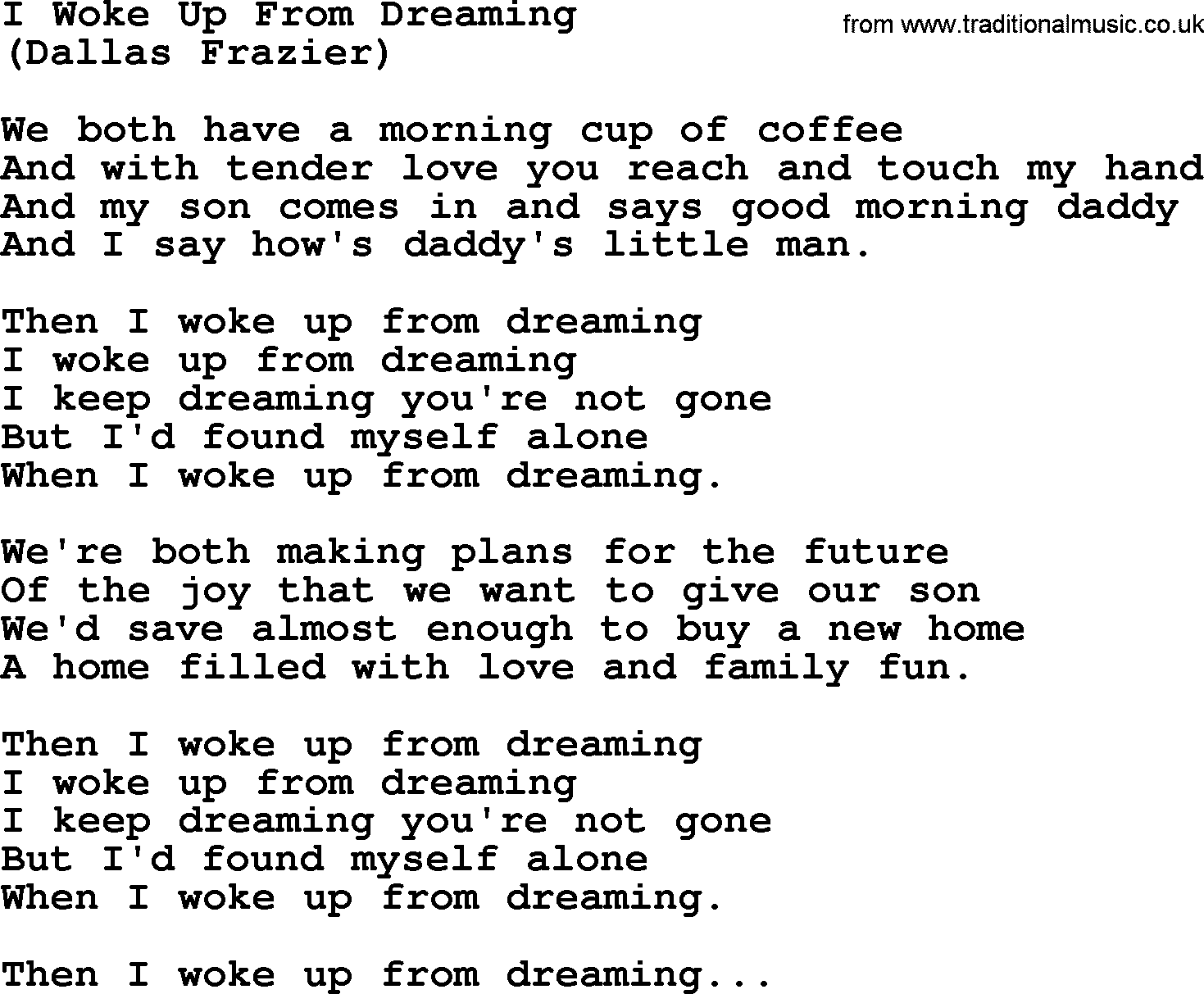 George Jones song: I Woke Up From Dreaming, lyrics