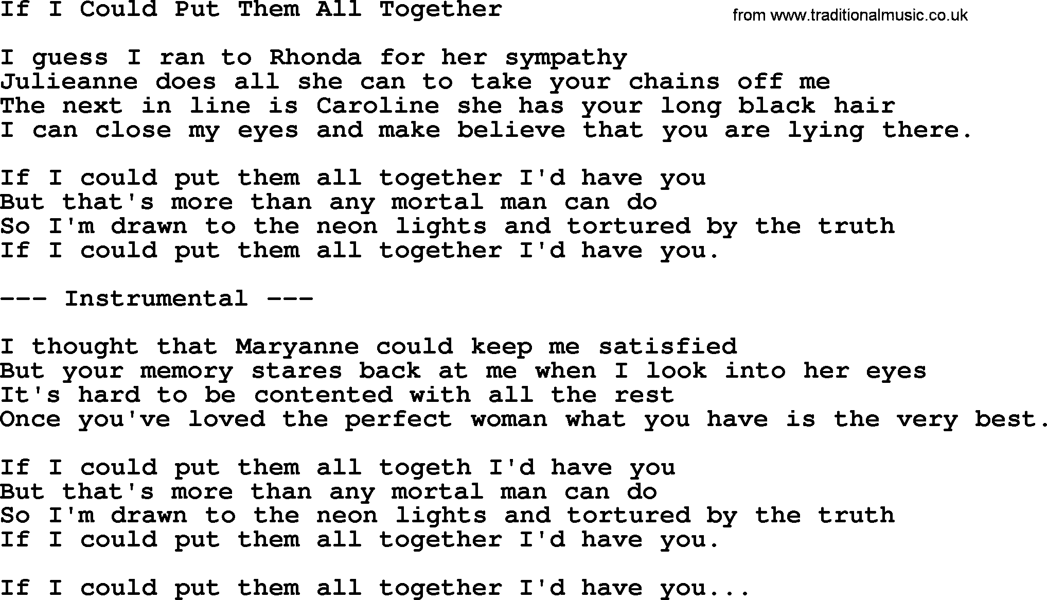 George Jones song: If I Could Put Them All Together, lyrics