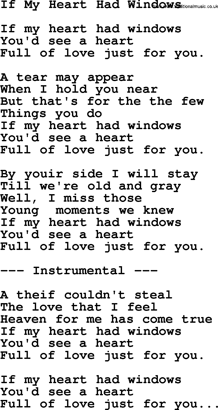 George Jones song: If My Heart Had Windows, lyrics