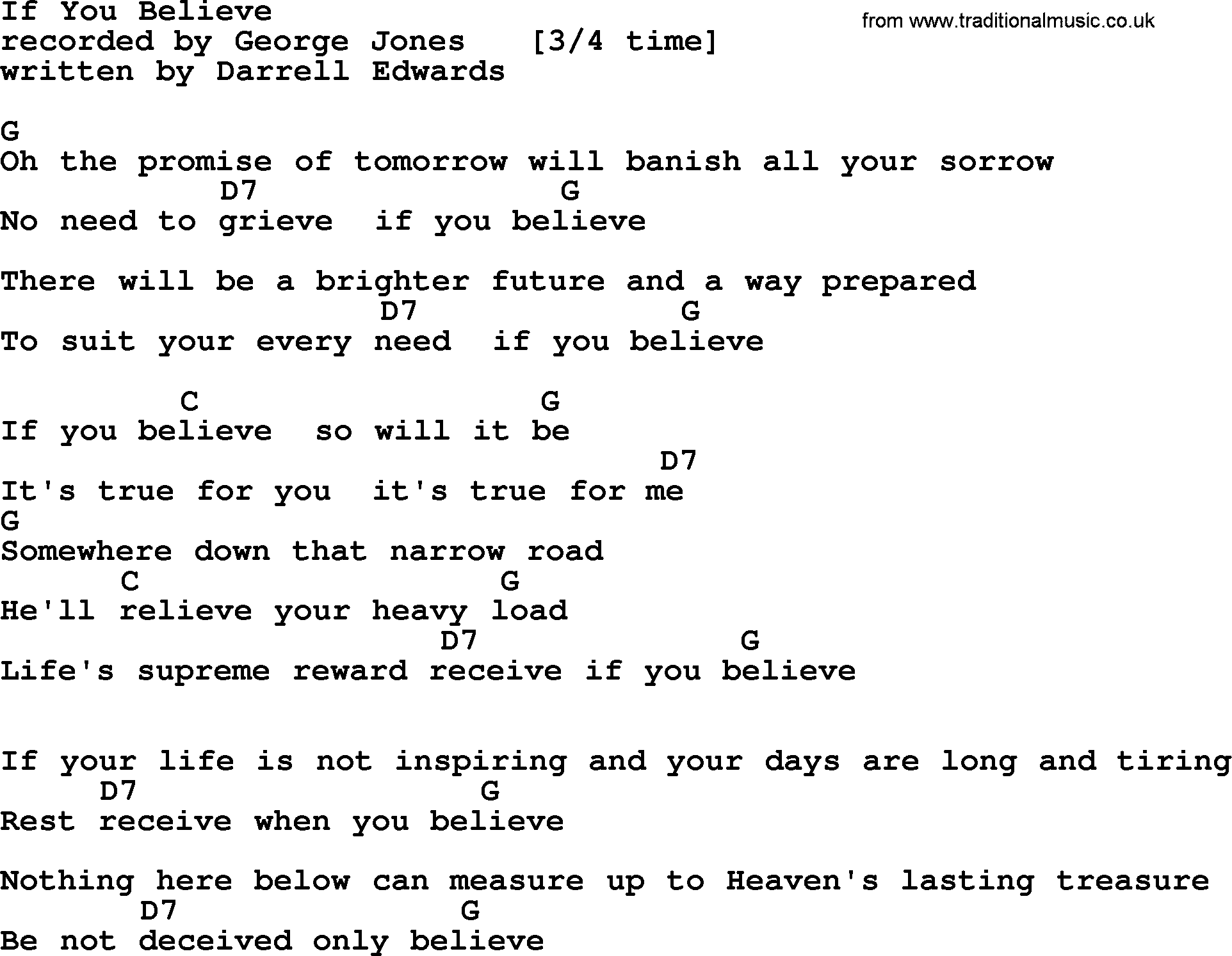 George Jones song: If You Believe, lyrics and chords