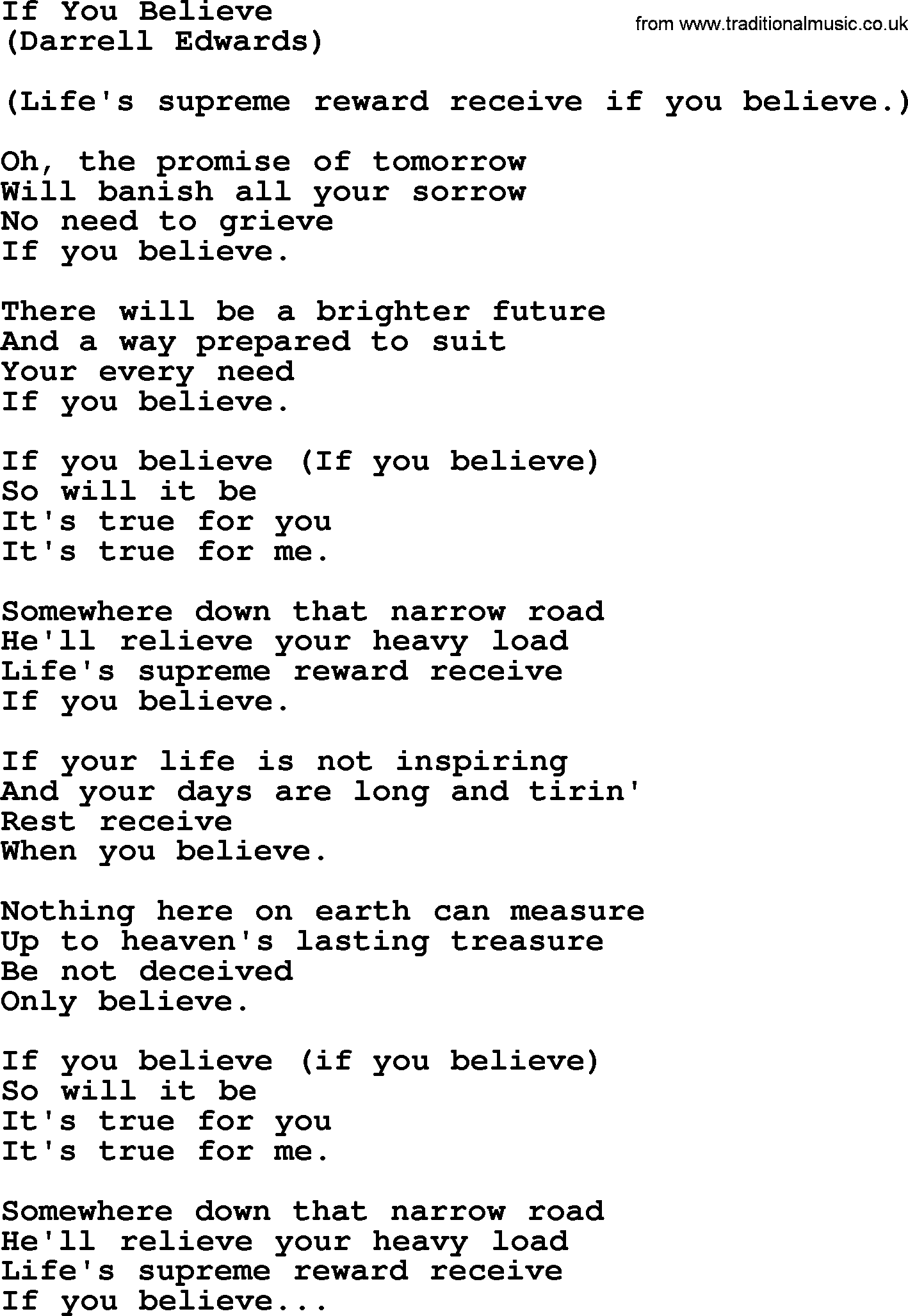 George Jones song: If You Believe, lyrics