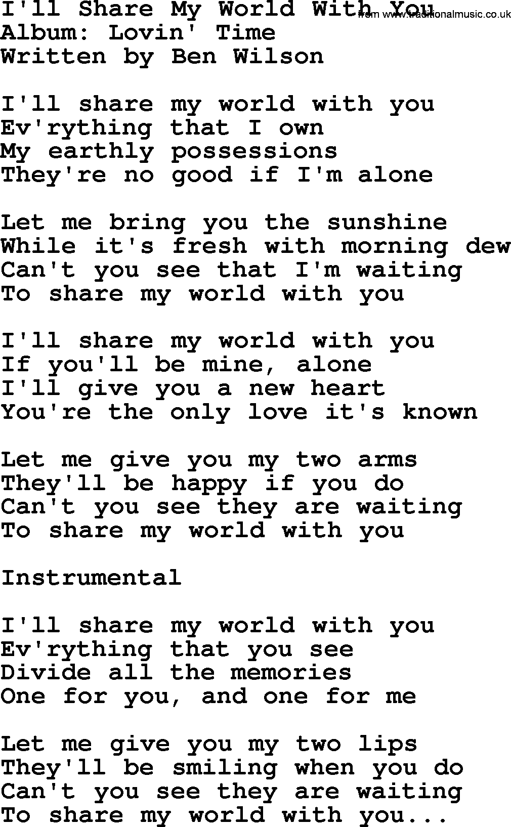 George Jones song: I'll Share My World With You, lyrics