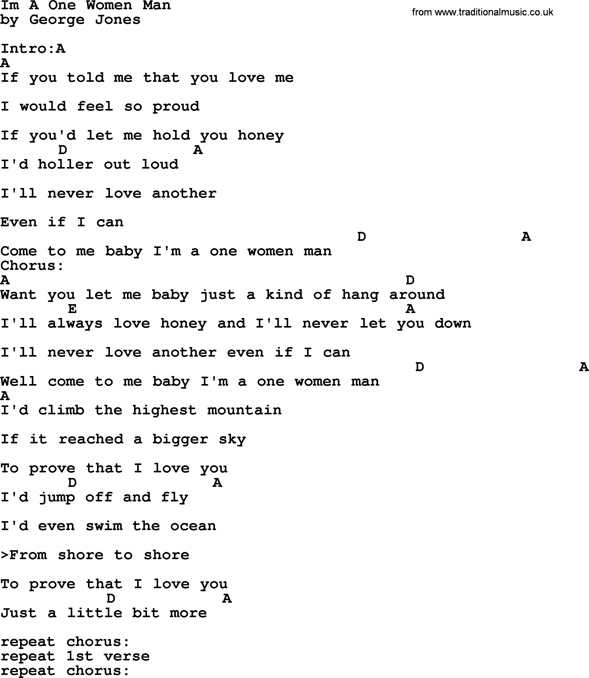 George Jones song: Im A One Women Man, lyrics and chords