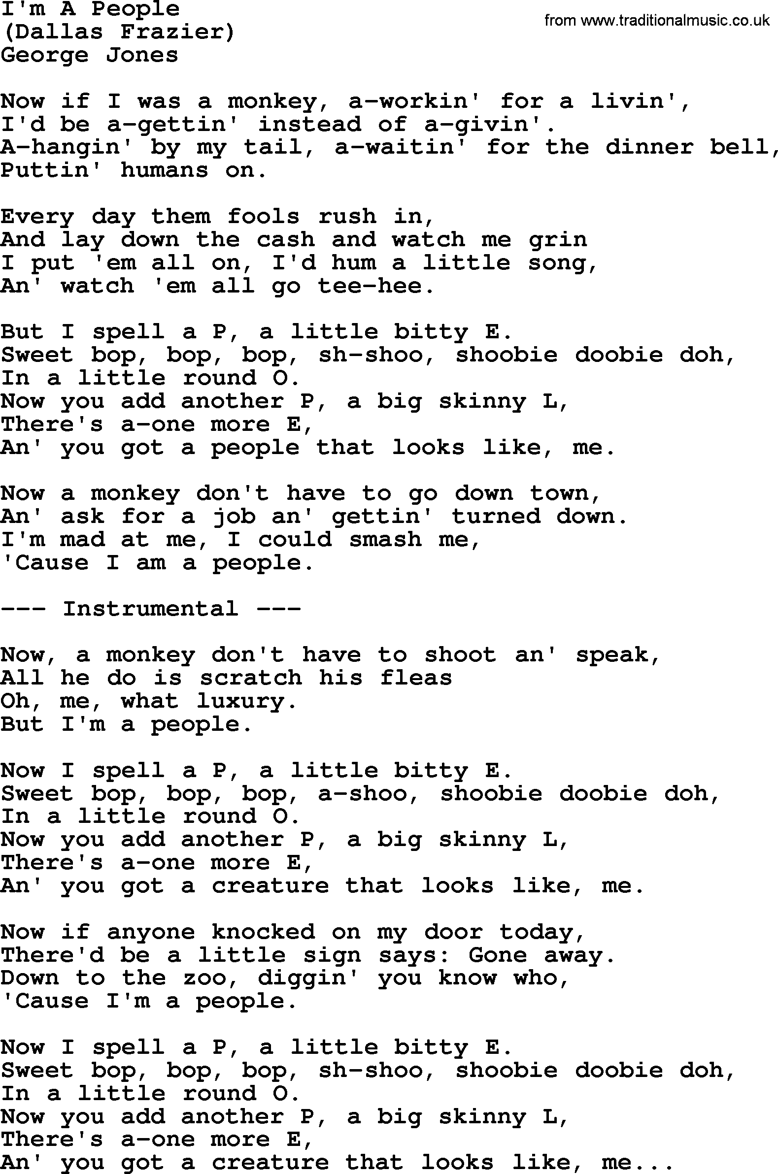 George Jones song: I'm A People, lyrics