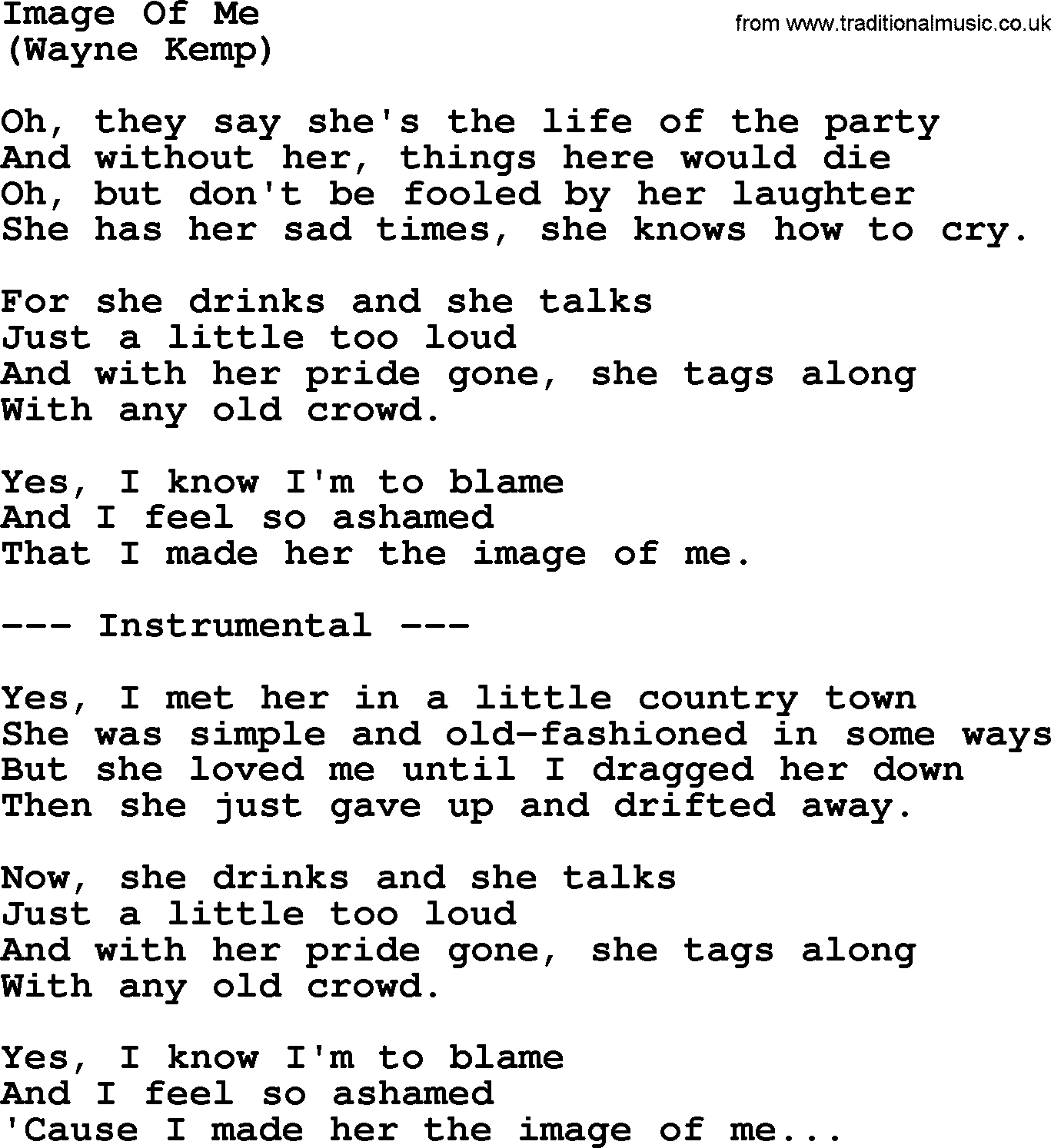 George Jones song: Image Of Me, lyrics
