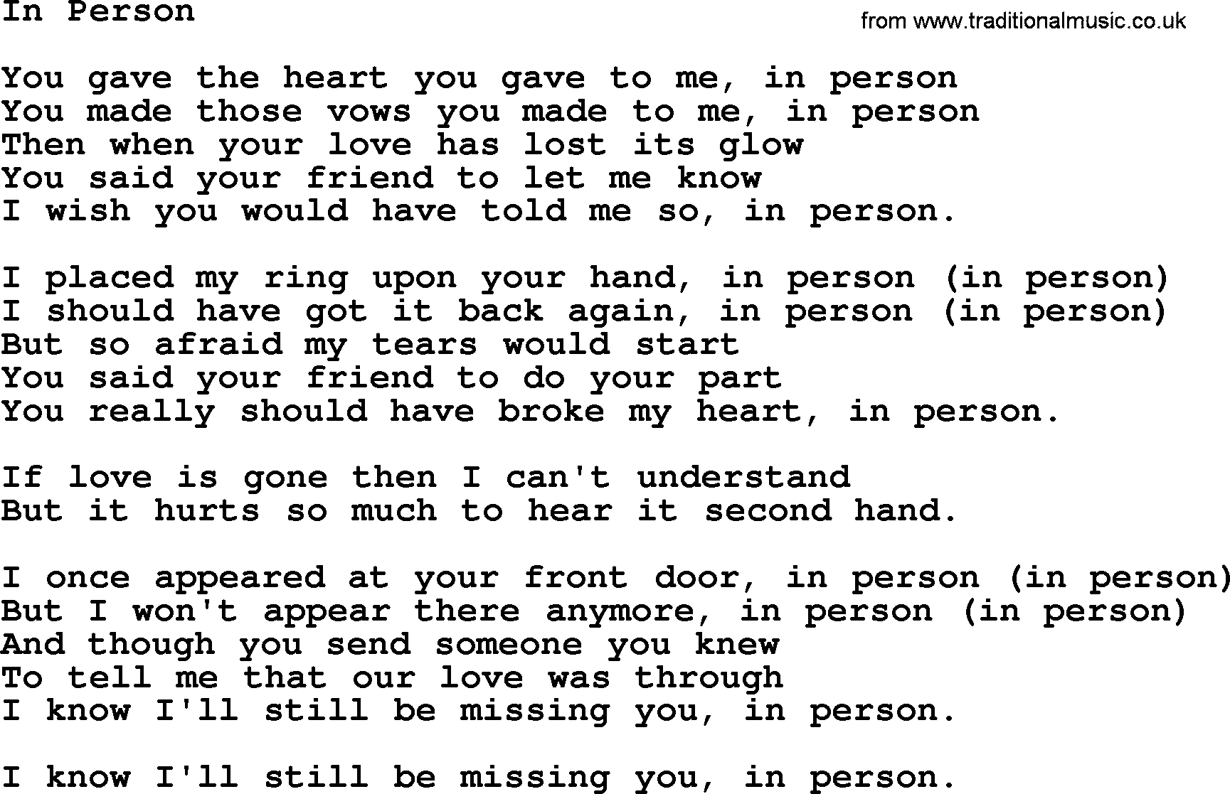 George Jones song: In Person, lyrics