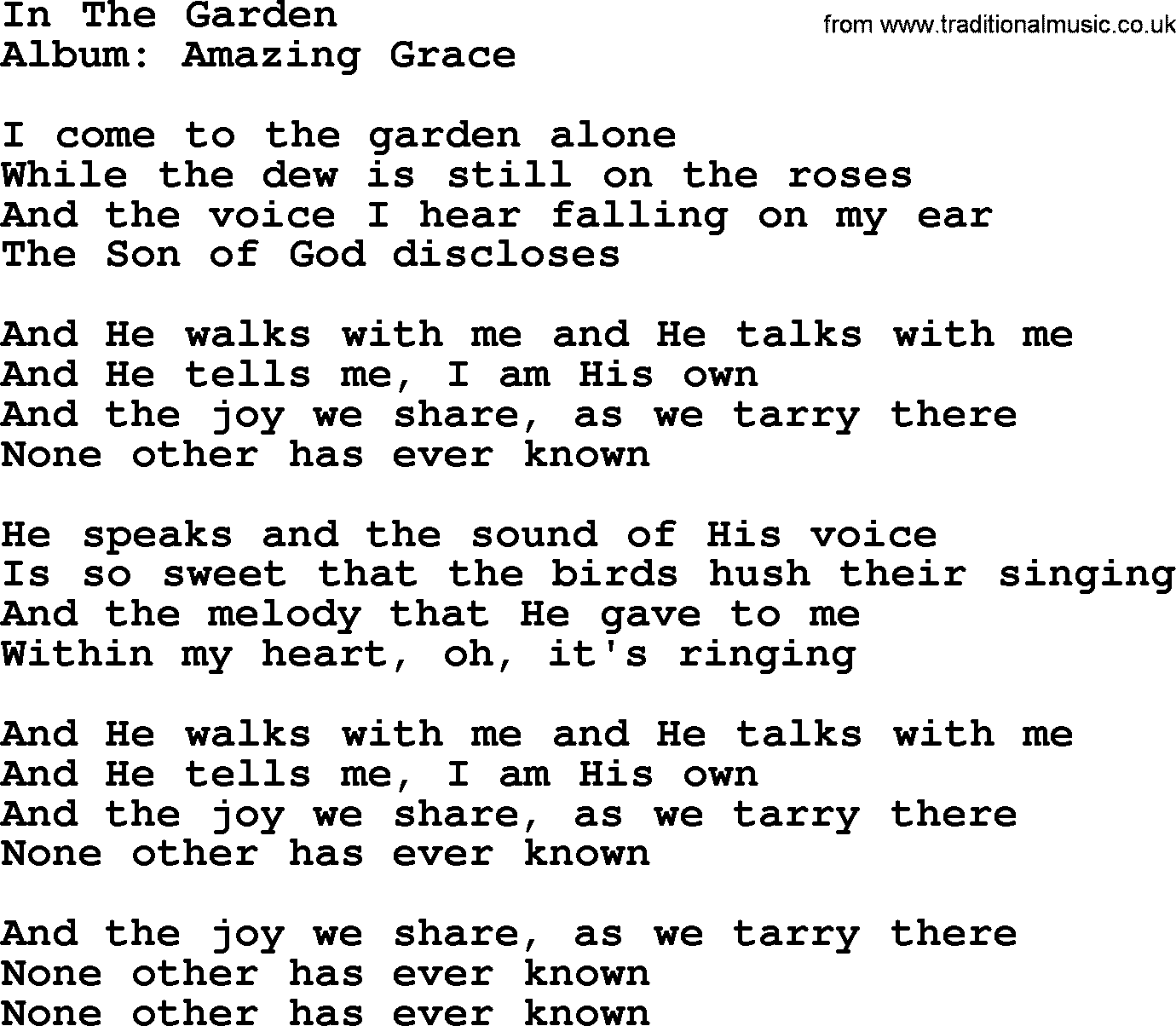 George Jones song: In The Garden, lyrics