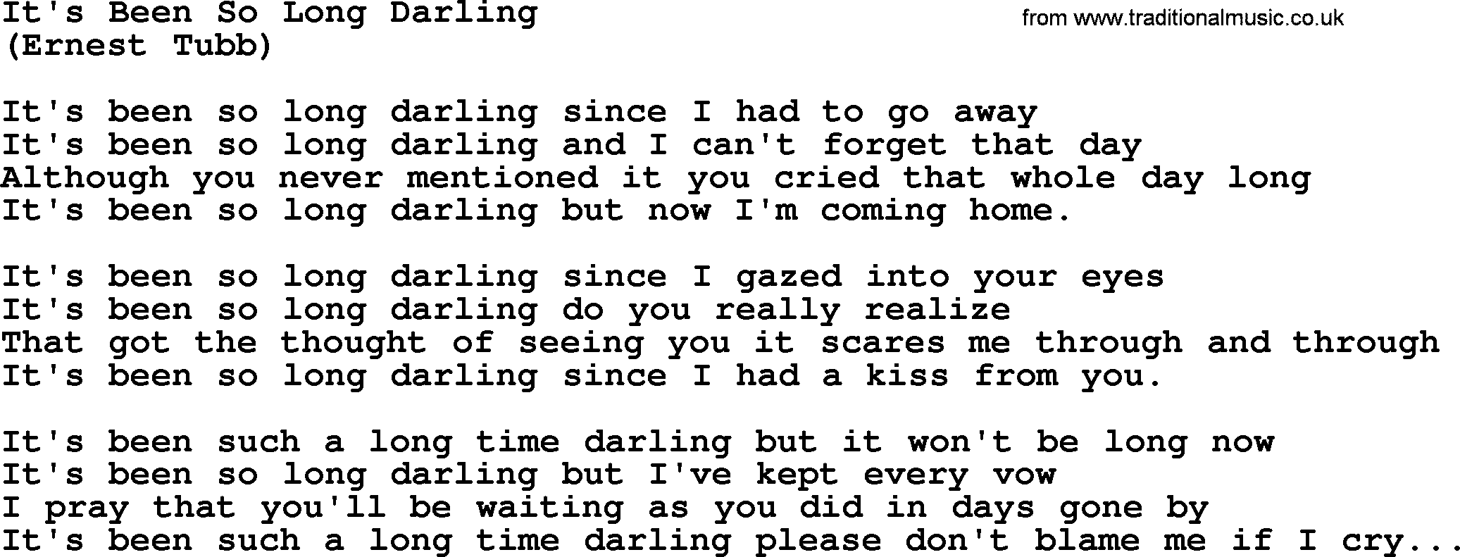 George Jones song: It's Been So Long Darling, lyrics