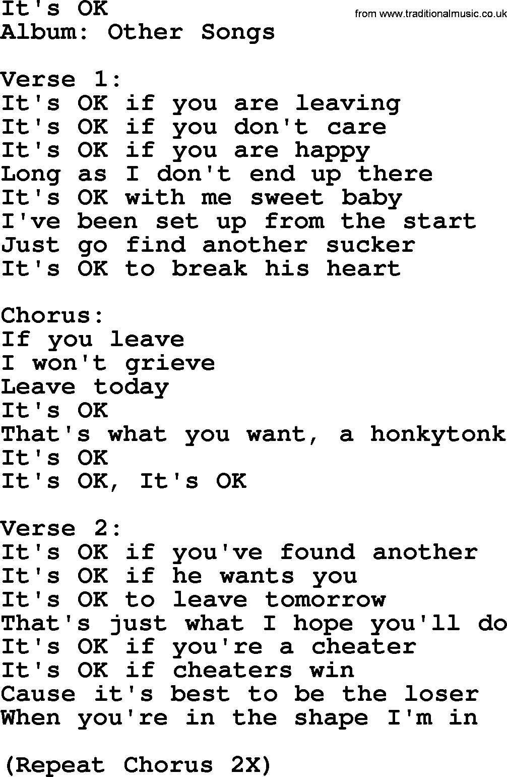 George Jones song: It's Ok, lyrics