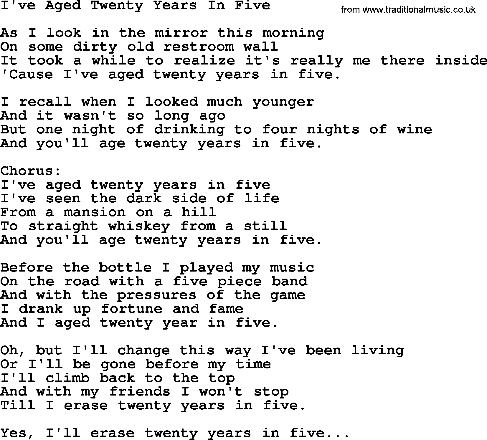 George Jones song: I've Aged Twenty Years In Five, lyrics