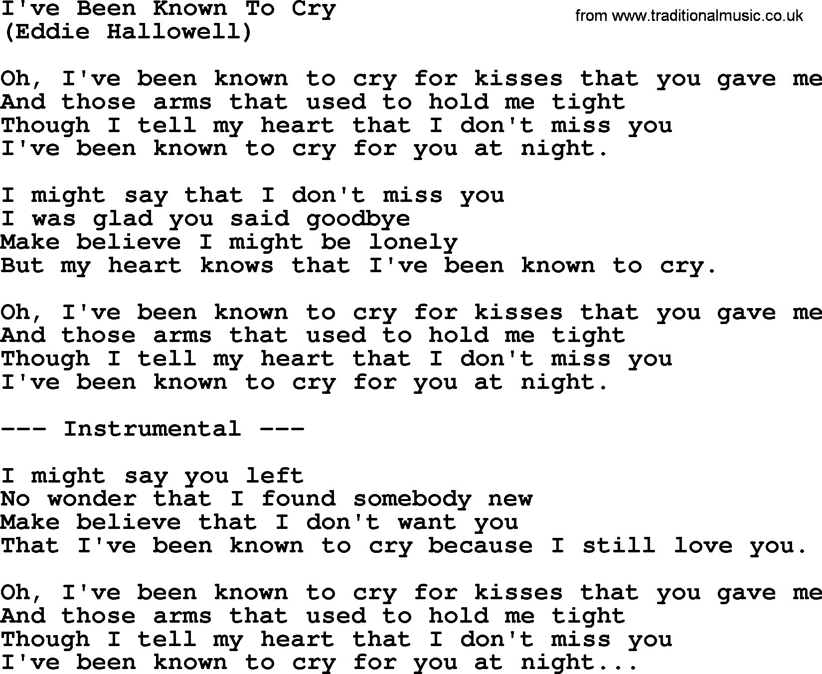 George Jones song: I've Been Known To Cry, lyrics