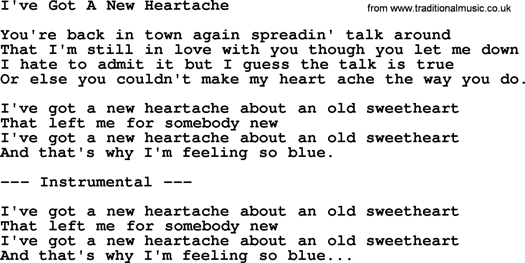 George Jones song: I've Got A New Heartache, lyrics