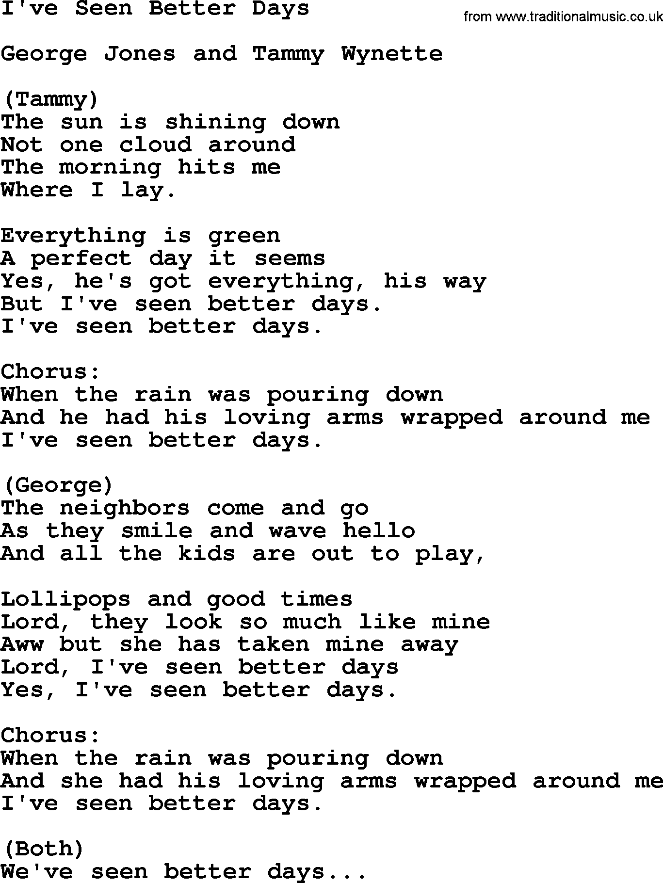George Jones song: I've Seen Better Days, lyrics