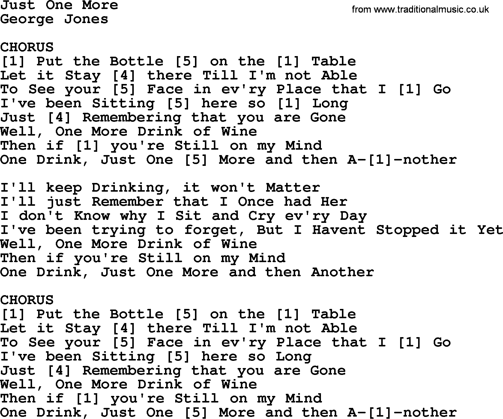 George Jones song: Just One More, lyrics and chords