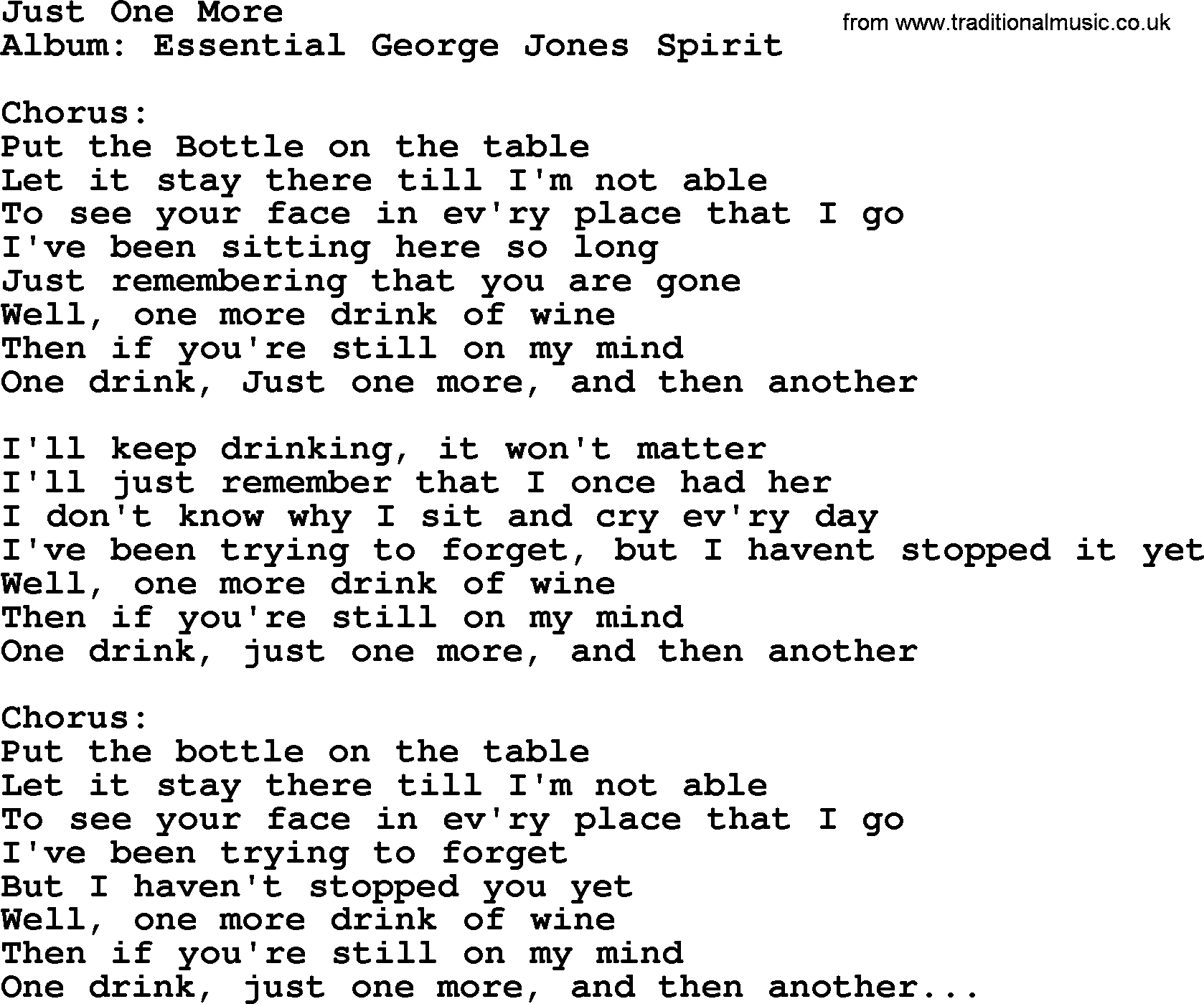 George Jones song: Just One More, lyrics