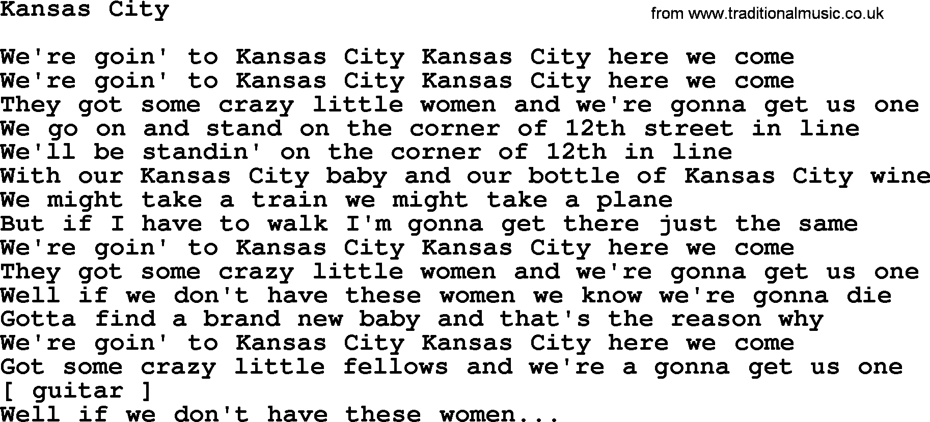 George Jones song: Kansas City, lyrics