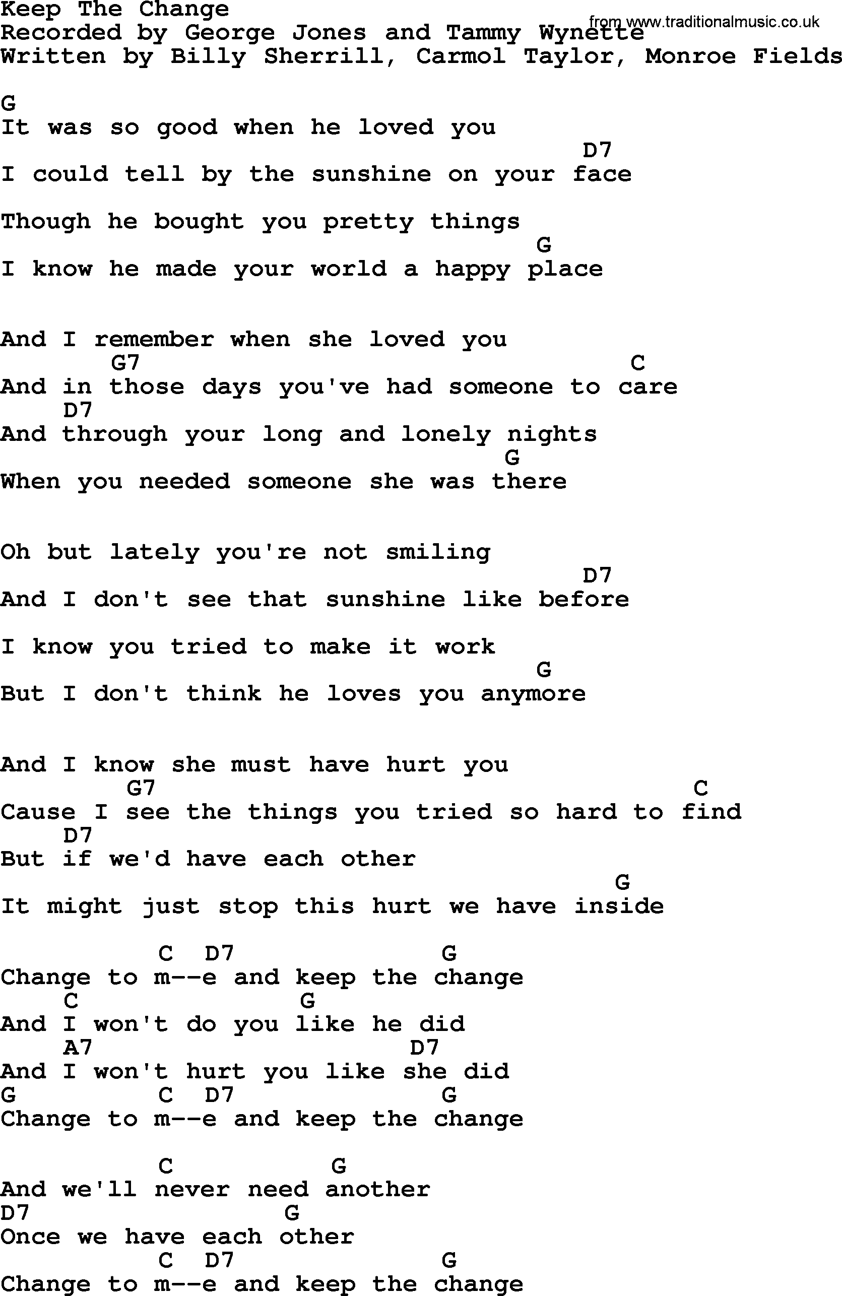 George Jones song: Keep The Change, lyrics and chords